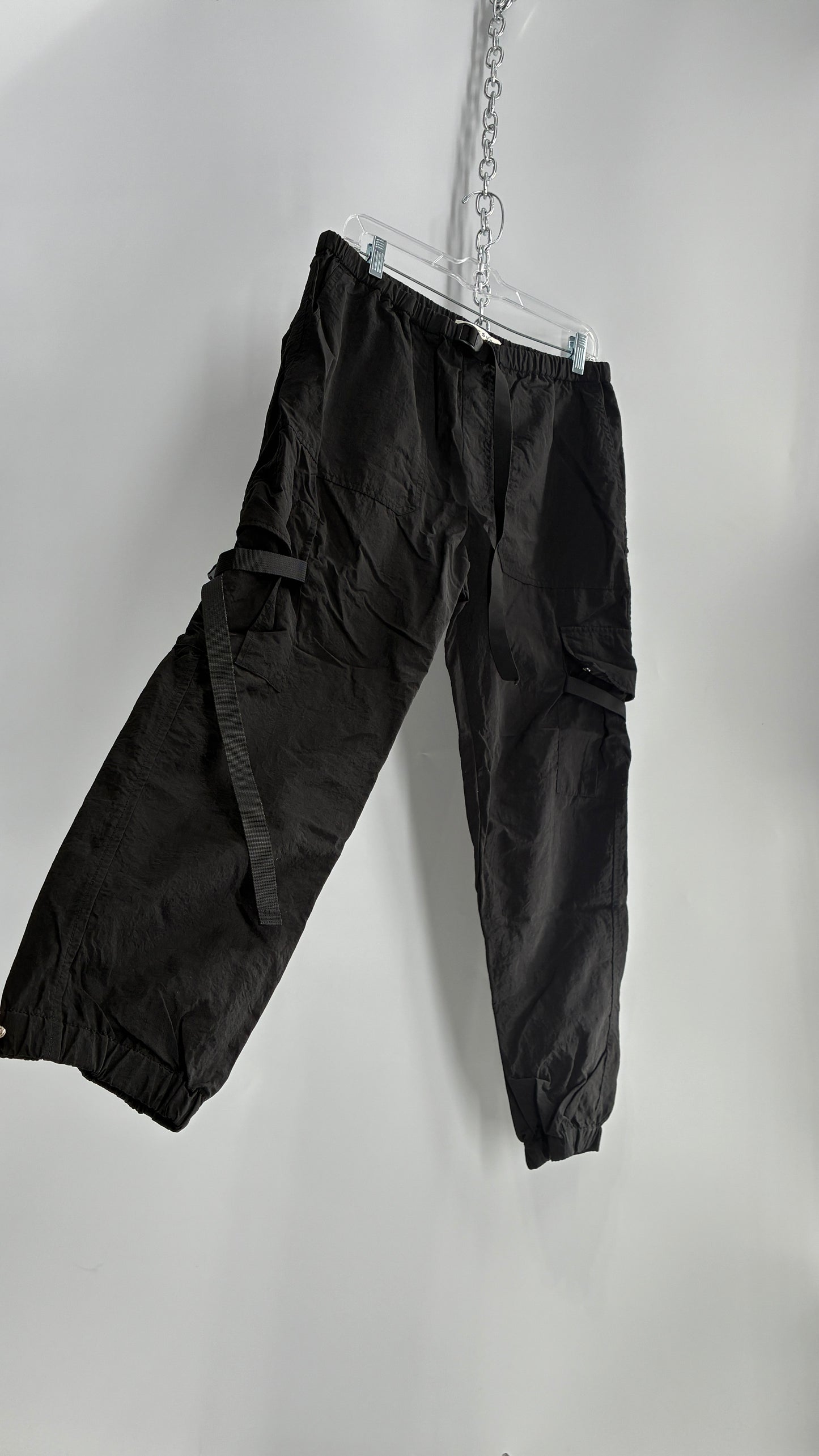PACSUN Black Baggy Cargos with Adjustable Strap Details (Medium)