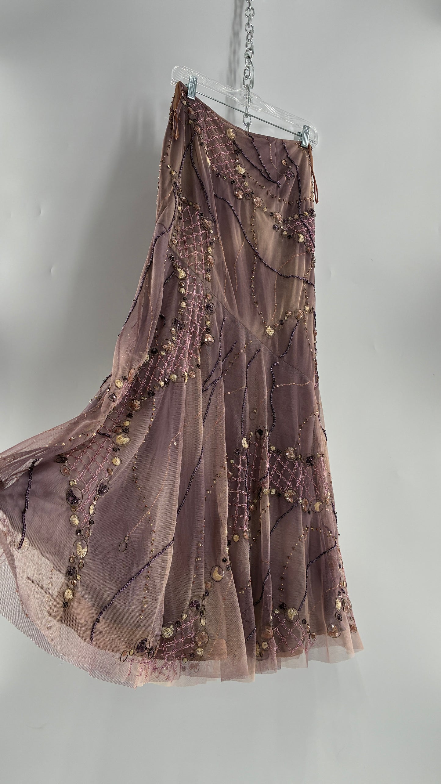 Vintage ALBERTO MAKALI Completely Embroidered and Beaded Maxi Asymmetric Dusty Purple Skirt (4)