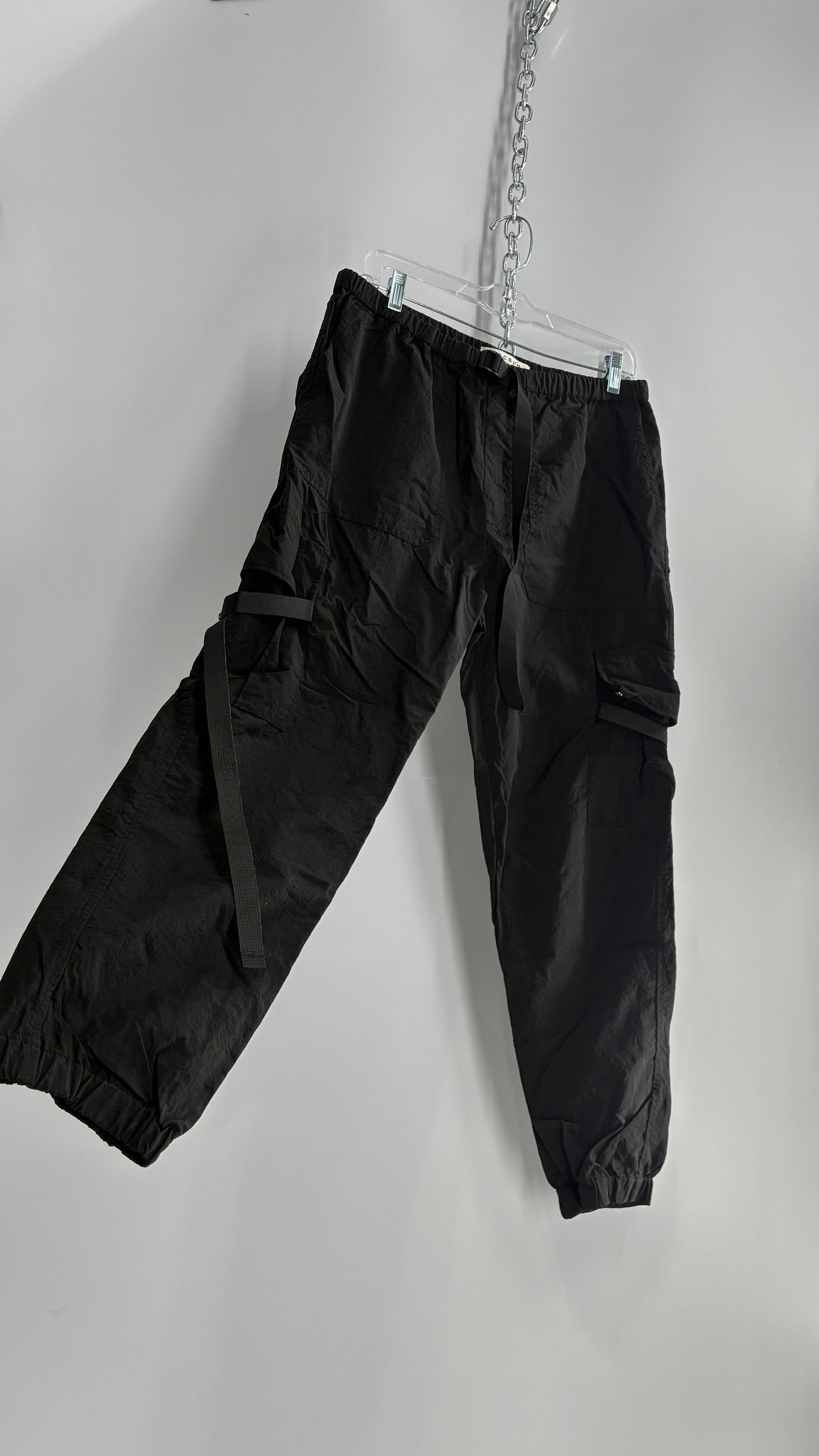 PACSUN Black Baggy Cargos with Adjustable Strap Details (Medium)