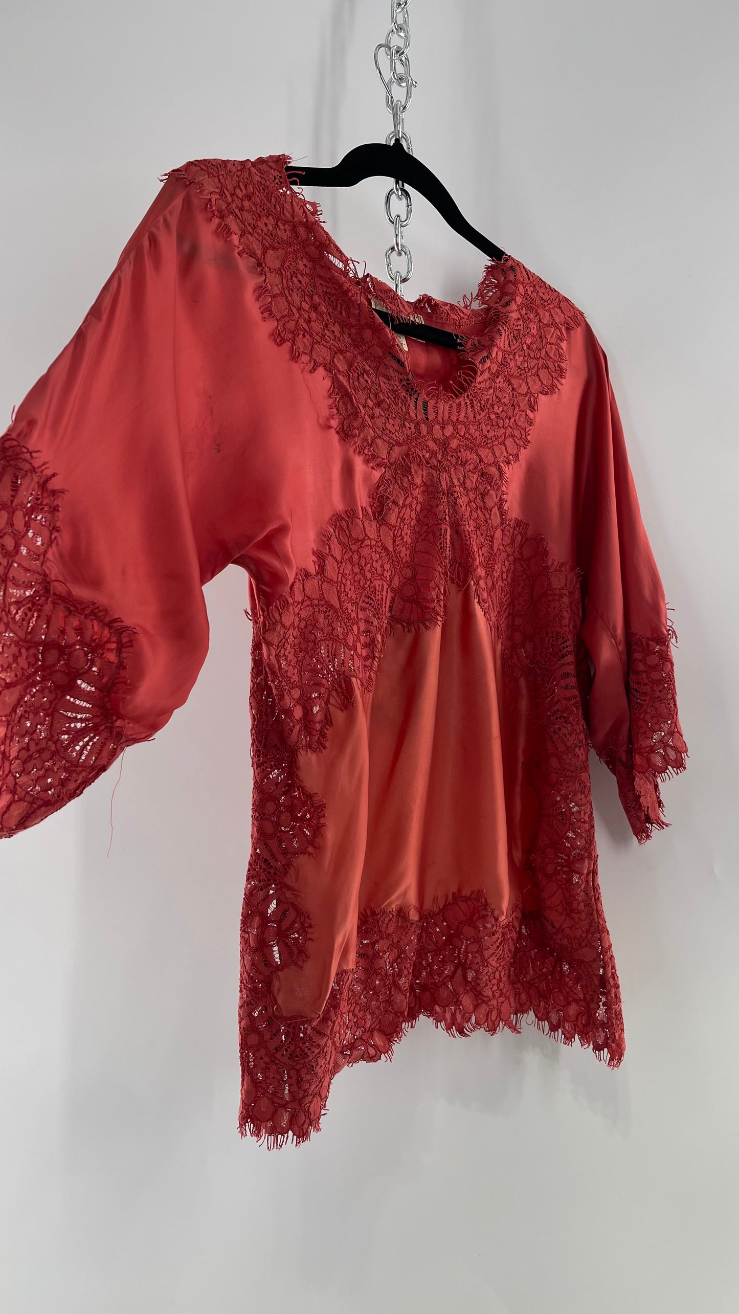 Moulinette Soeurs Vetements Silky Blouse with Thick Scalloped Lace Trim (XS)