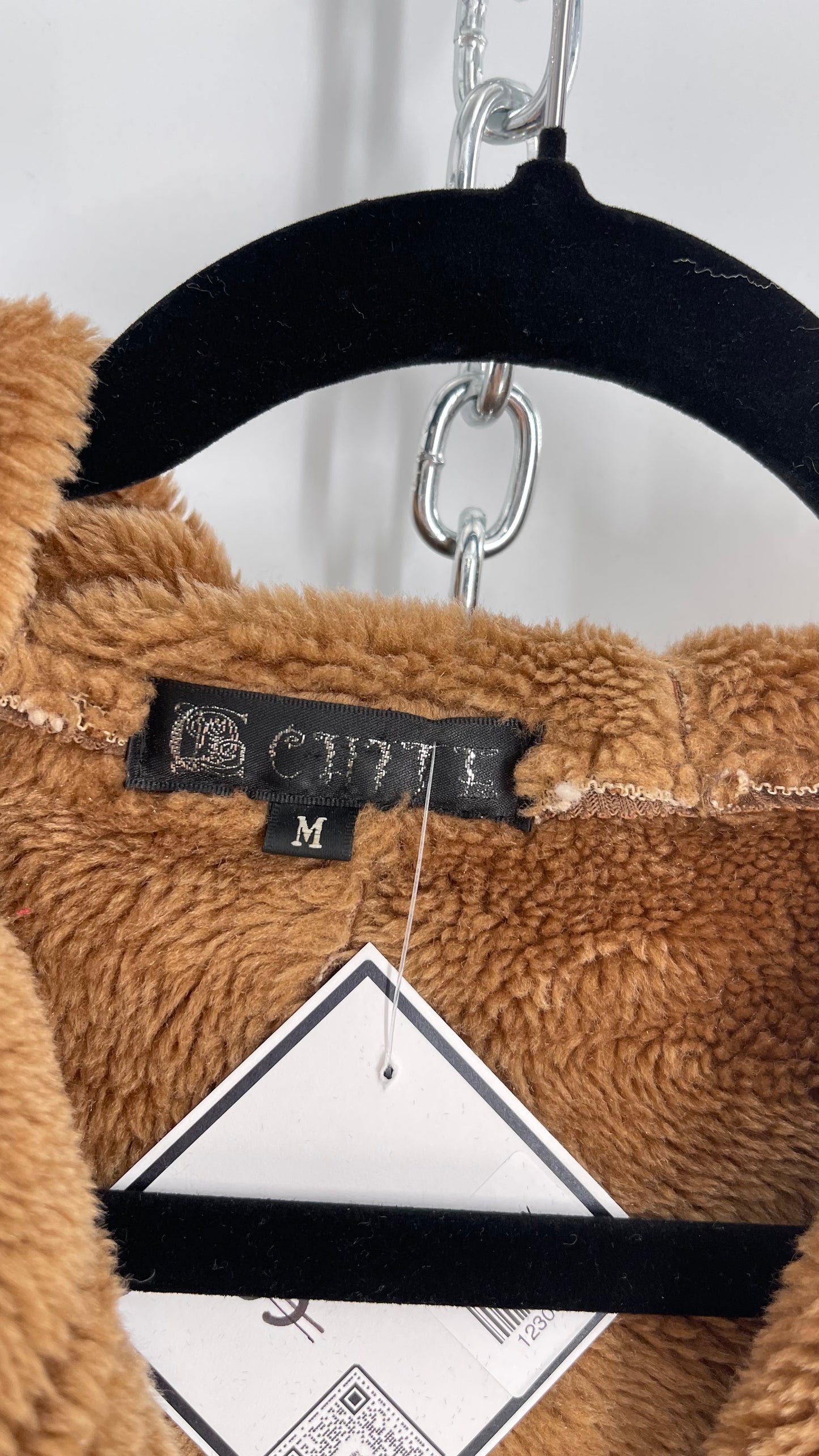 Vintage Faux Suede Long Hooded Coat with Fur Trim/Piping (C)(Medium)