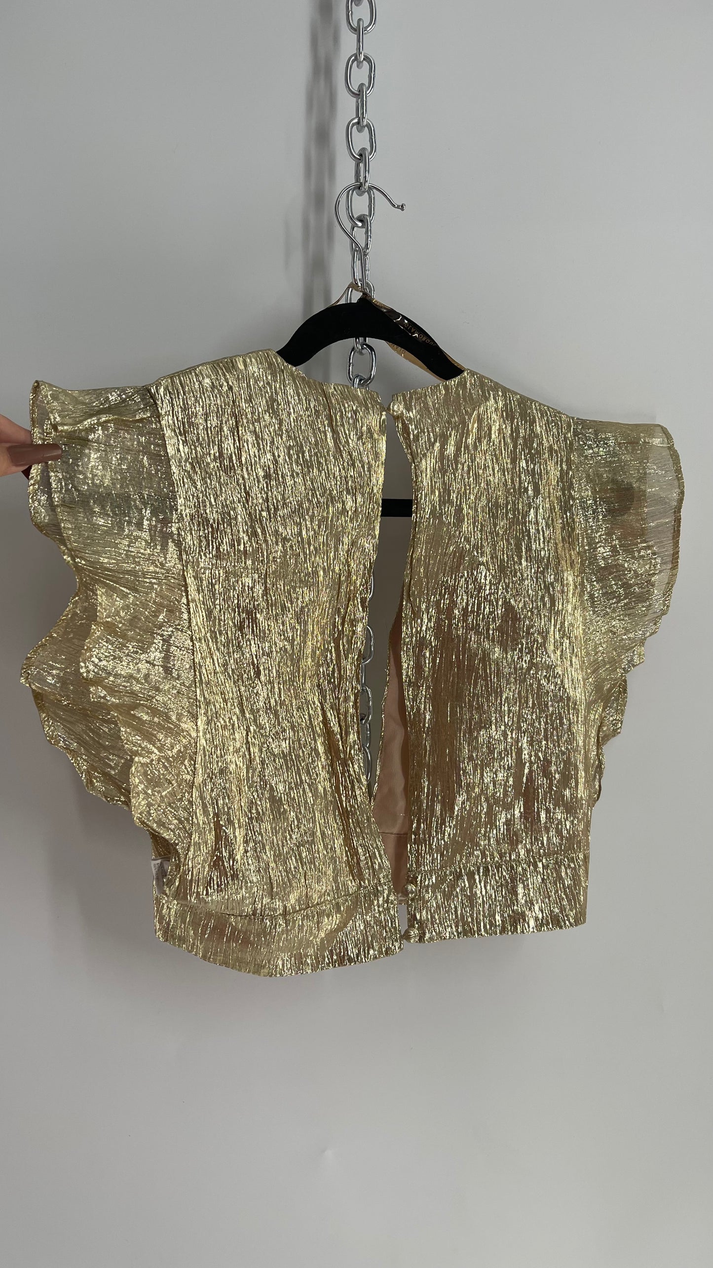 GLAMOROUS Gold Ruffled Crop Sleeveless Top (XS)