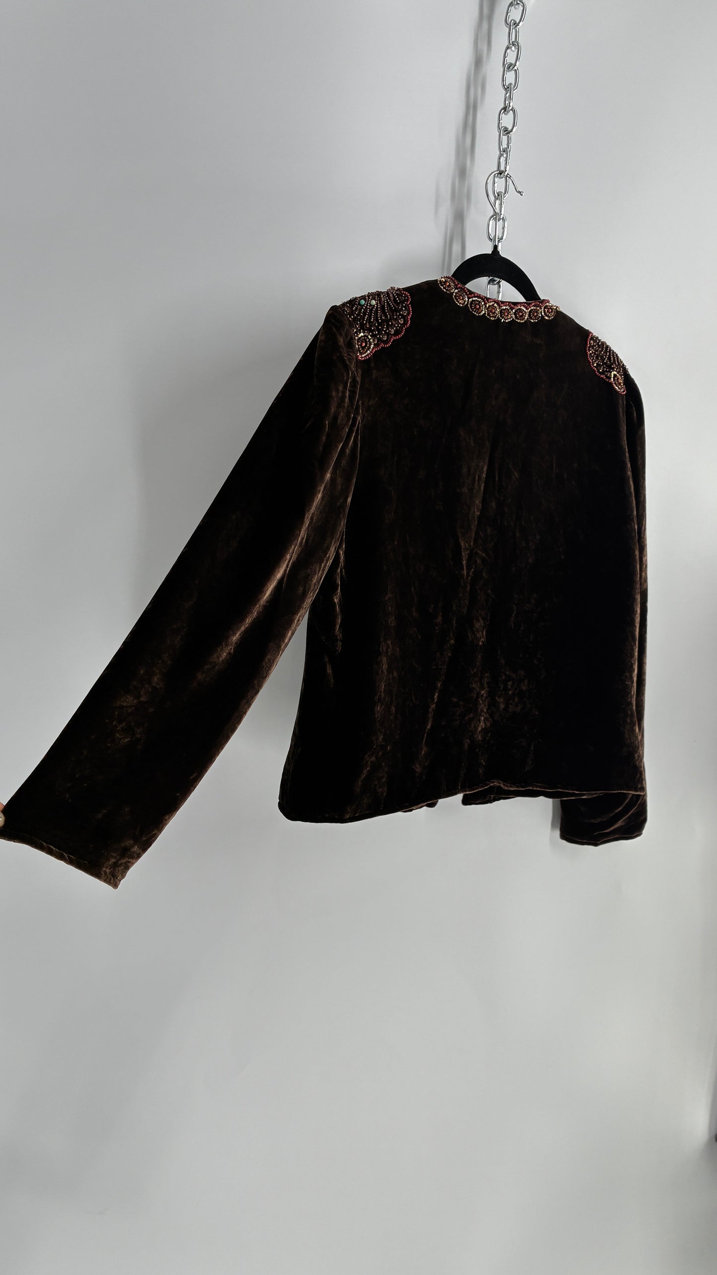 Blush Vintage BLUSH Brown Velvet Beaded and Embroidered Jacket (L/XL)