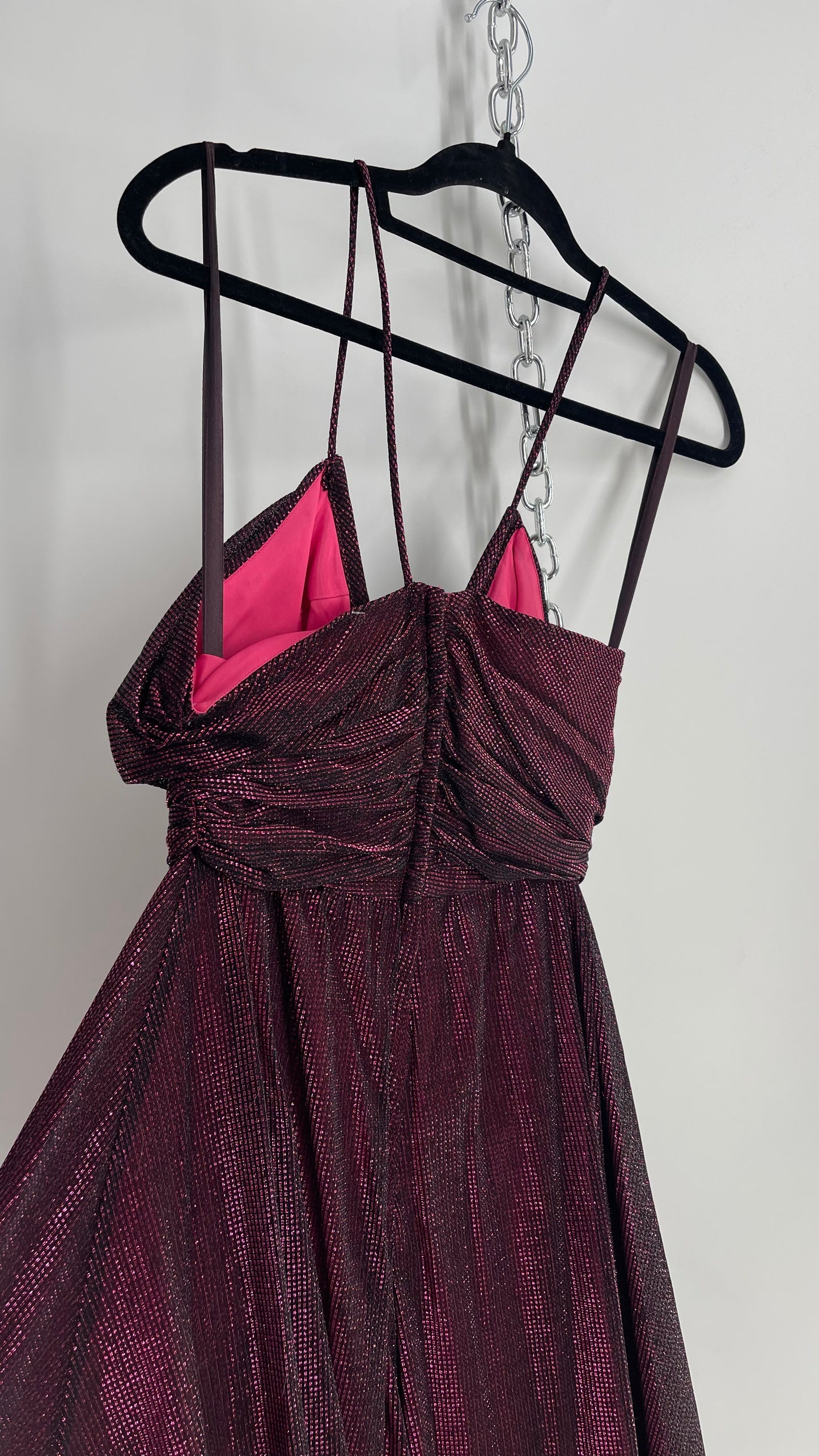 Vintage Ladies Garment Worker’s Union Purple Disco Dress with Ruched, Braided Bust (7/8)