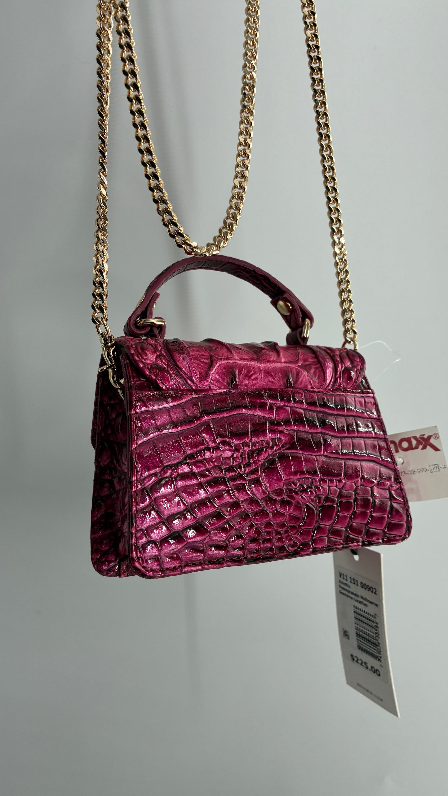 BRAHMIN Arietta Pomegranate Melbourne Mini Purse with Tags Attached, Gold Crossbody Chain and Authentication