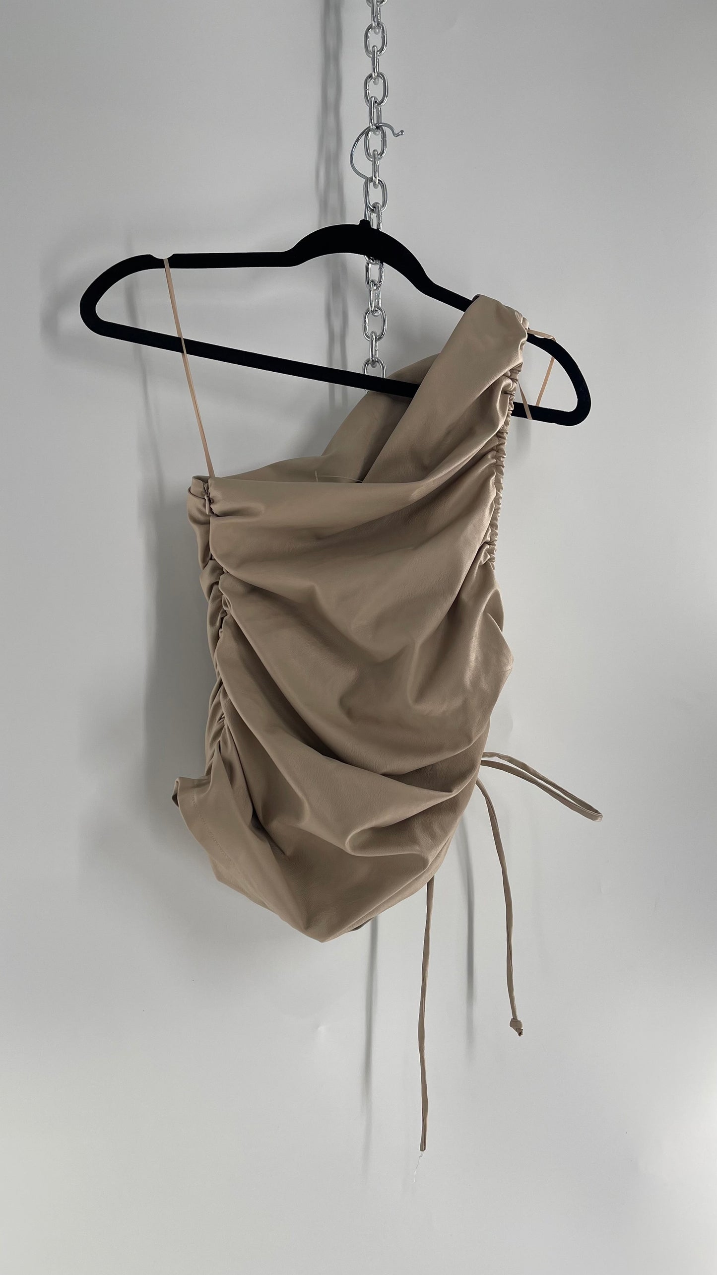 4Si3nna Faux Leather Ruched One Shoulder KAMALA Tank (Small)