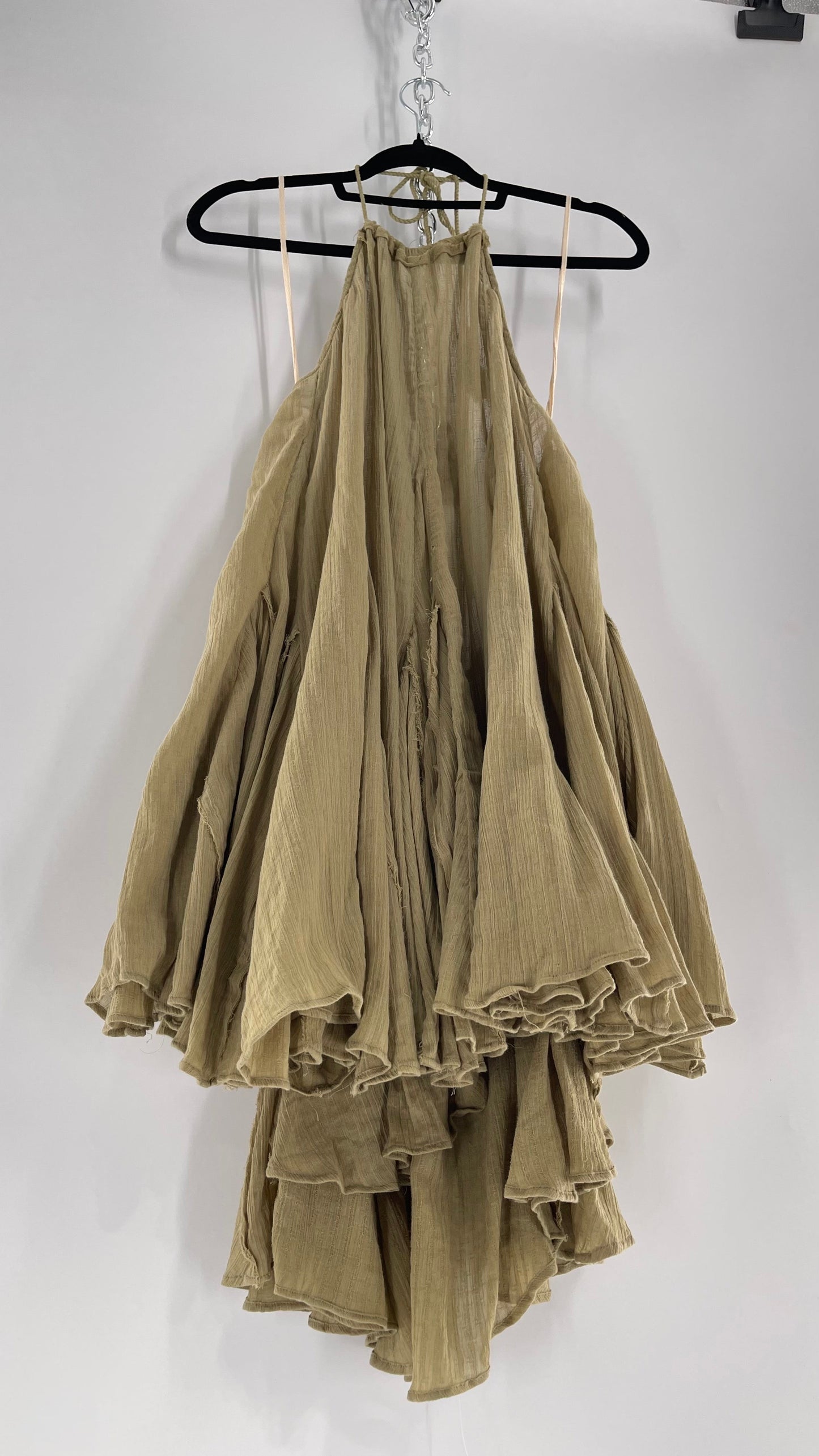 Free People Sage Halter Voluminous Cotton Dress with Open Back (Small)