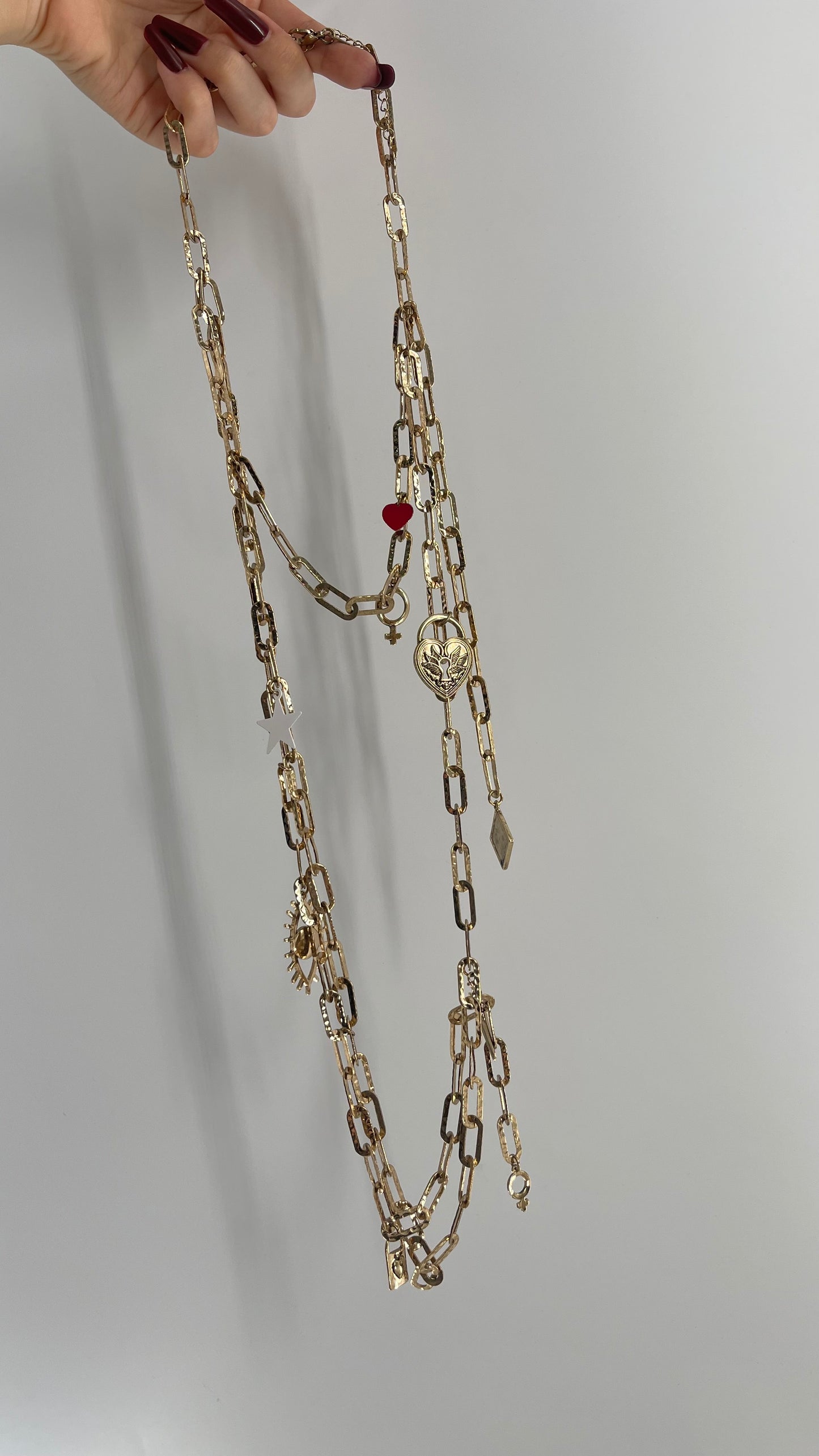 Free People Gold Chain Link Metal, Layered Charm Necklace or Waist Belt
