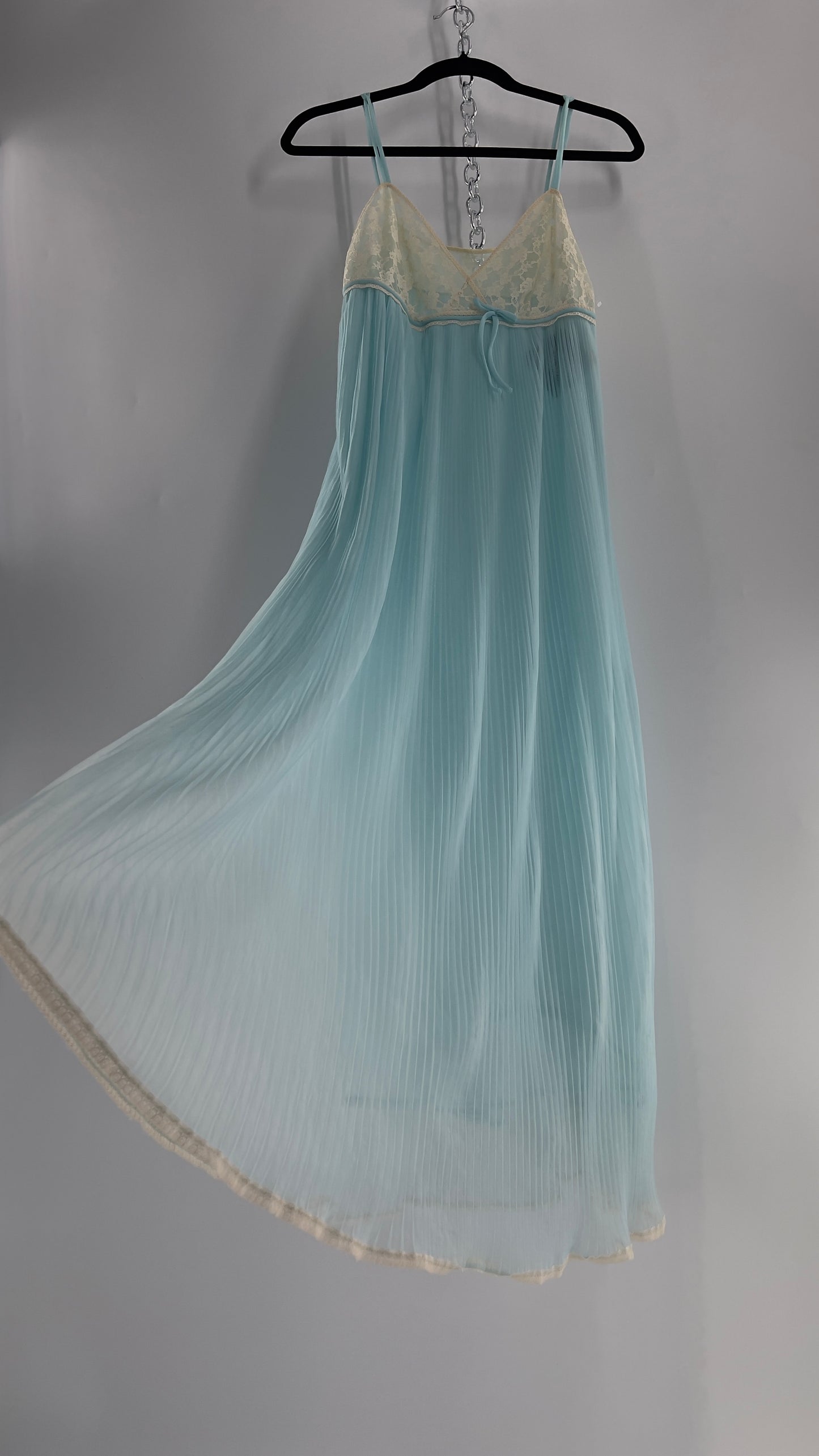 Vintage 1960s Baby Blue Nightgown Maxi Dress (Small)