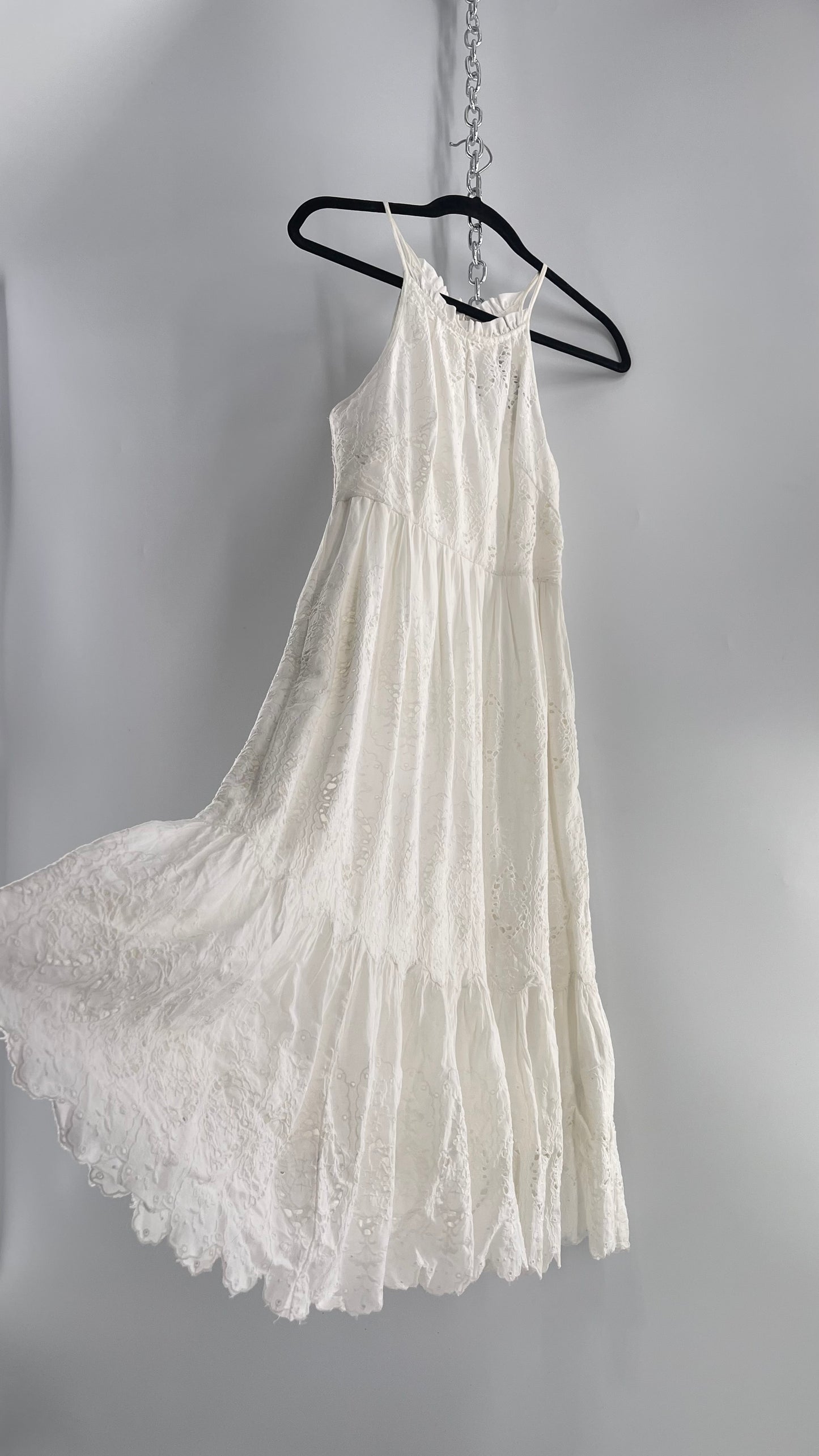 Maeve White Eyelet Tiered Lace Cotton Midi Dress (2)