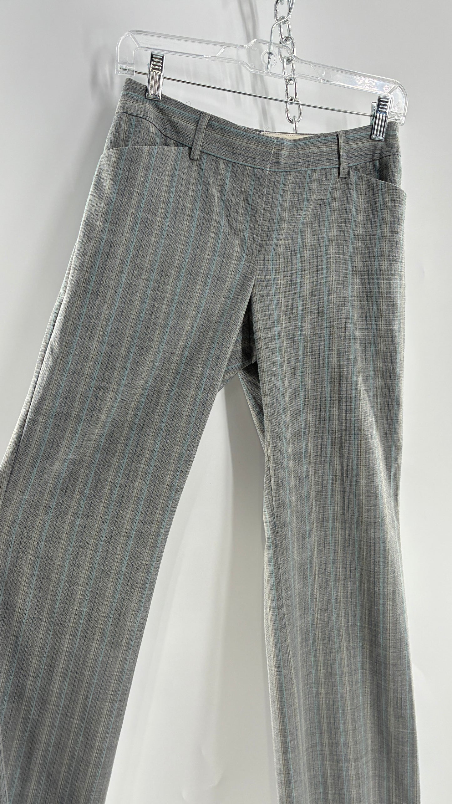Vintage 1990s EXPRESS Editor Iconic Grey and Blue Low Rise Kickflare Pants (1)