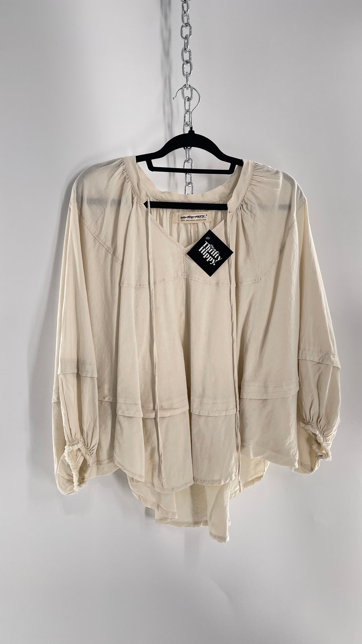 Free People Beige Off White Billow/ Prairie Sleeve Cape Blouse (Small)