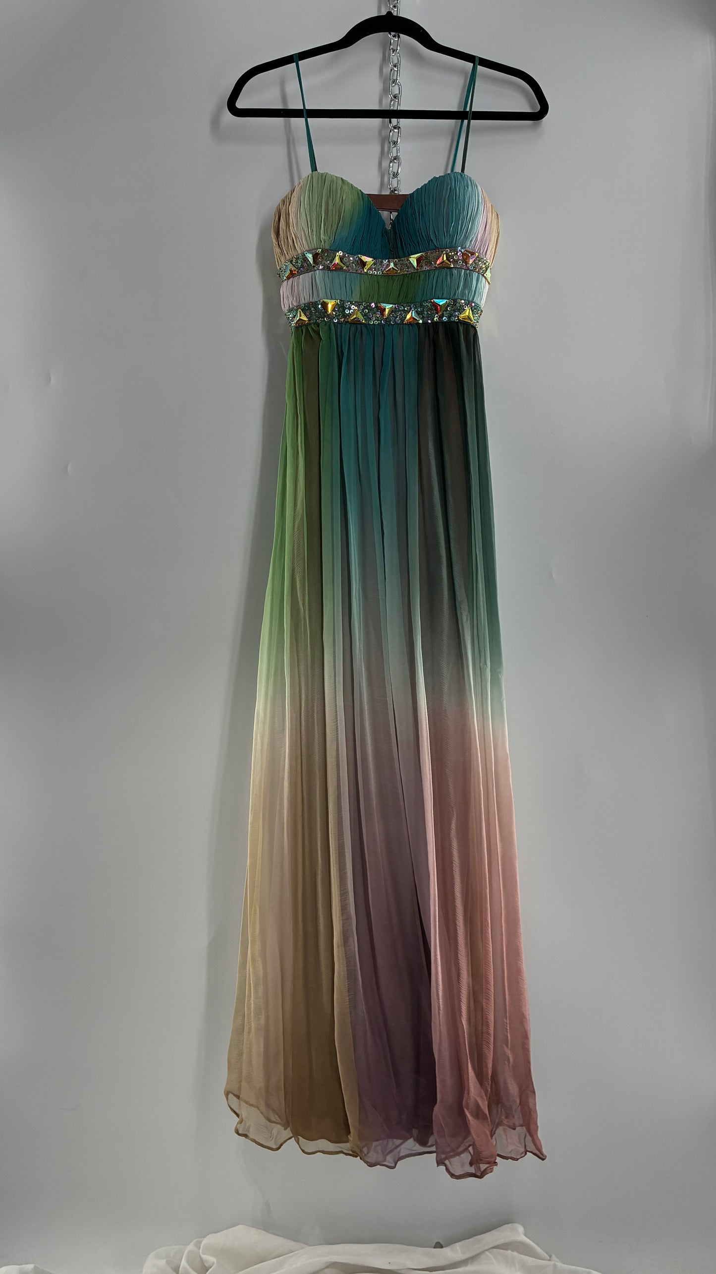 Vintage Dave & Johnny 100% Silk Ombré Bustier, Open Back Gown (5/XS/S)