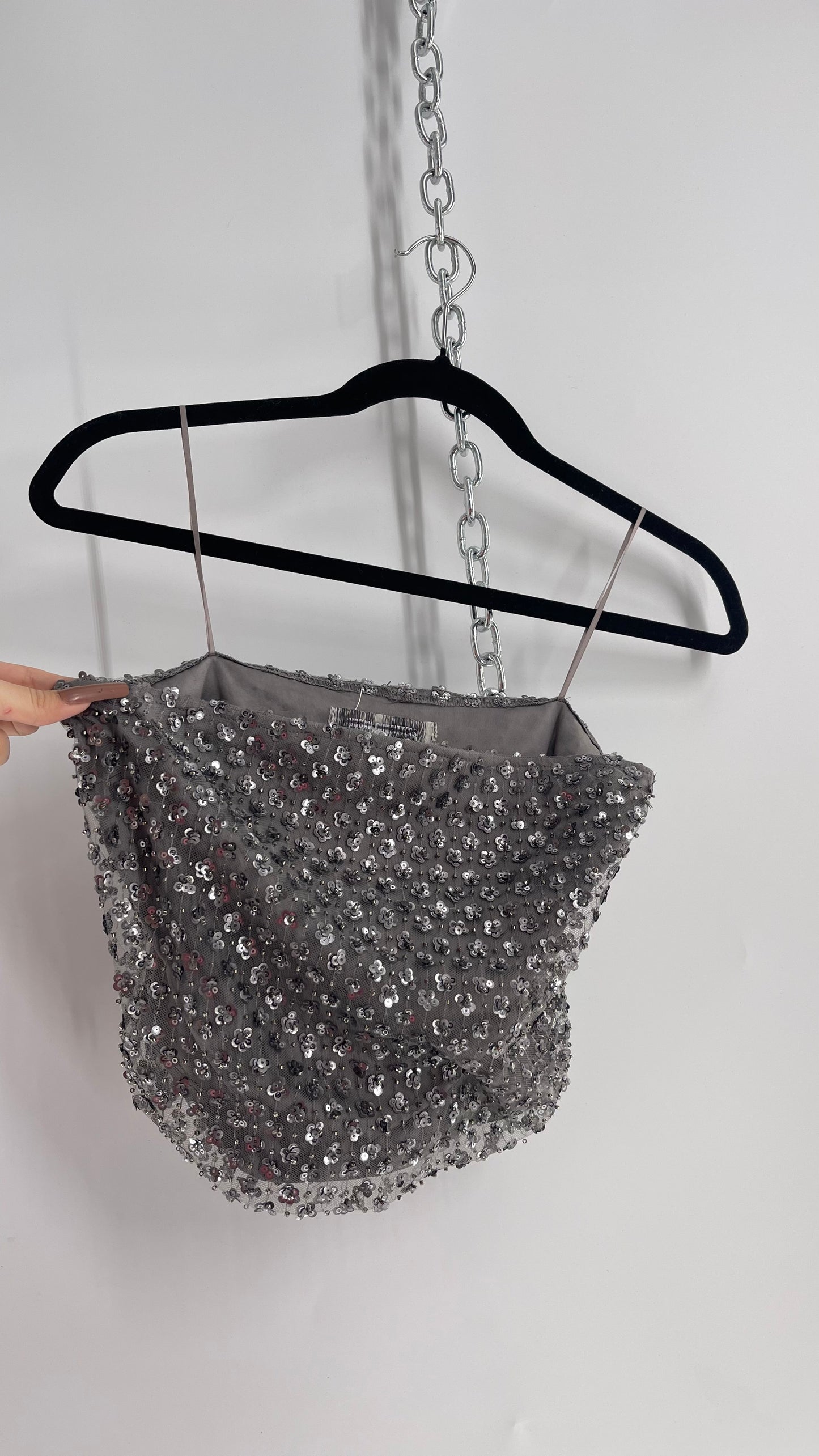 Intimately Free People Grey Beaded Tube Top with Side Zipper (Small)