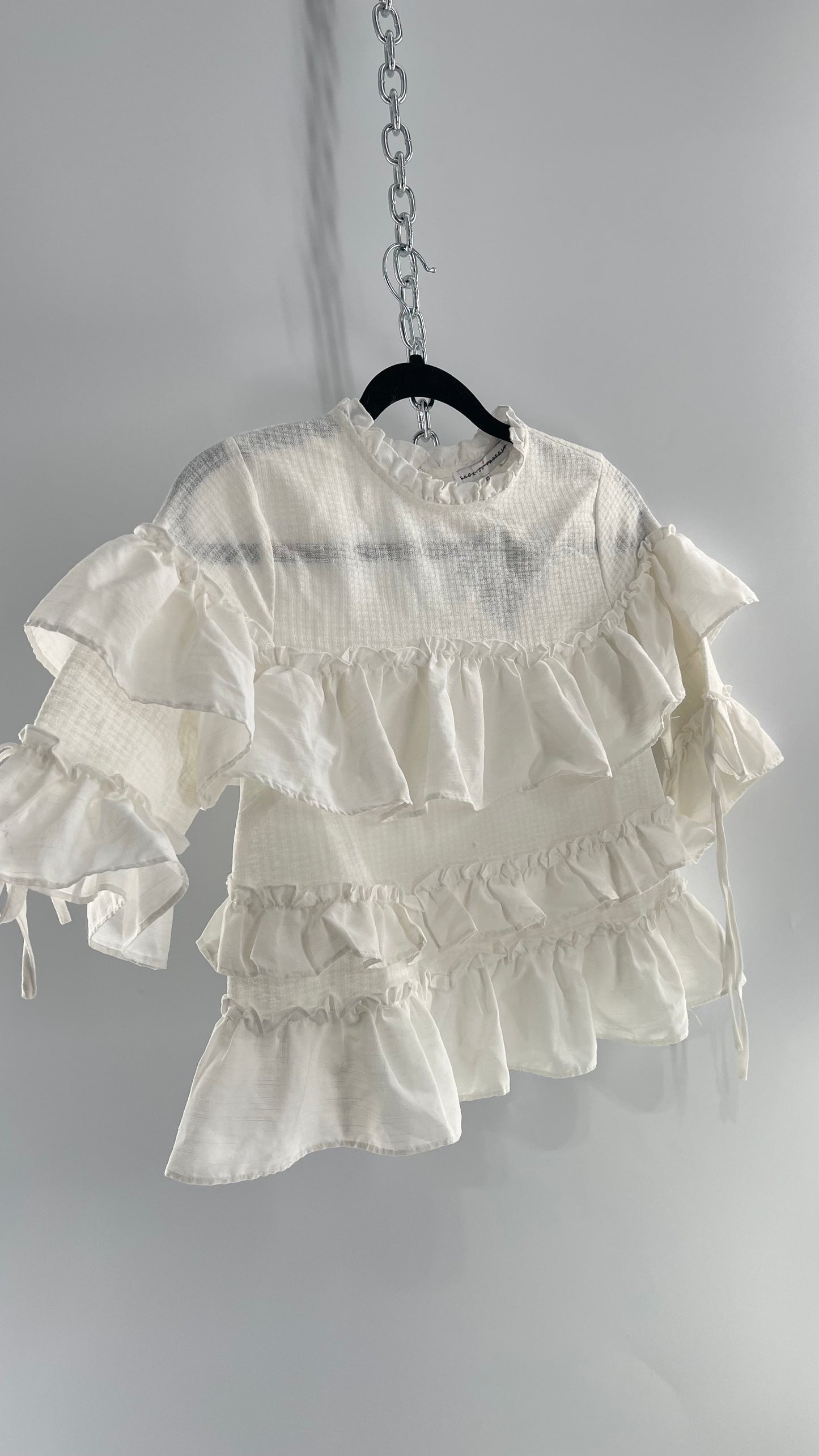 For Love and Lemons English Factory White Ruffle Cloud Blouse with Tags Attached (XS)