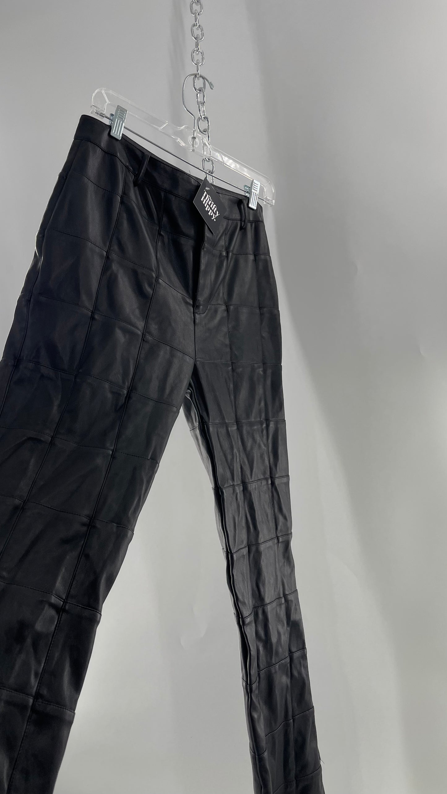 MOTEL Black Faux Leather Checkered Kick Flares (XL)