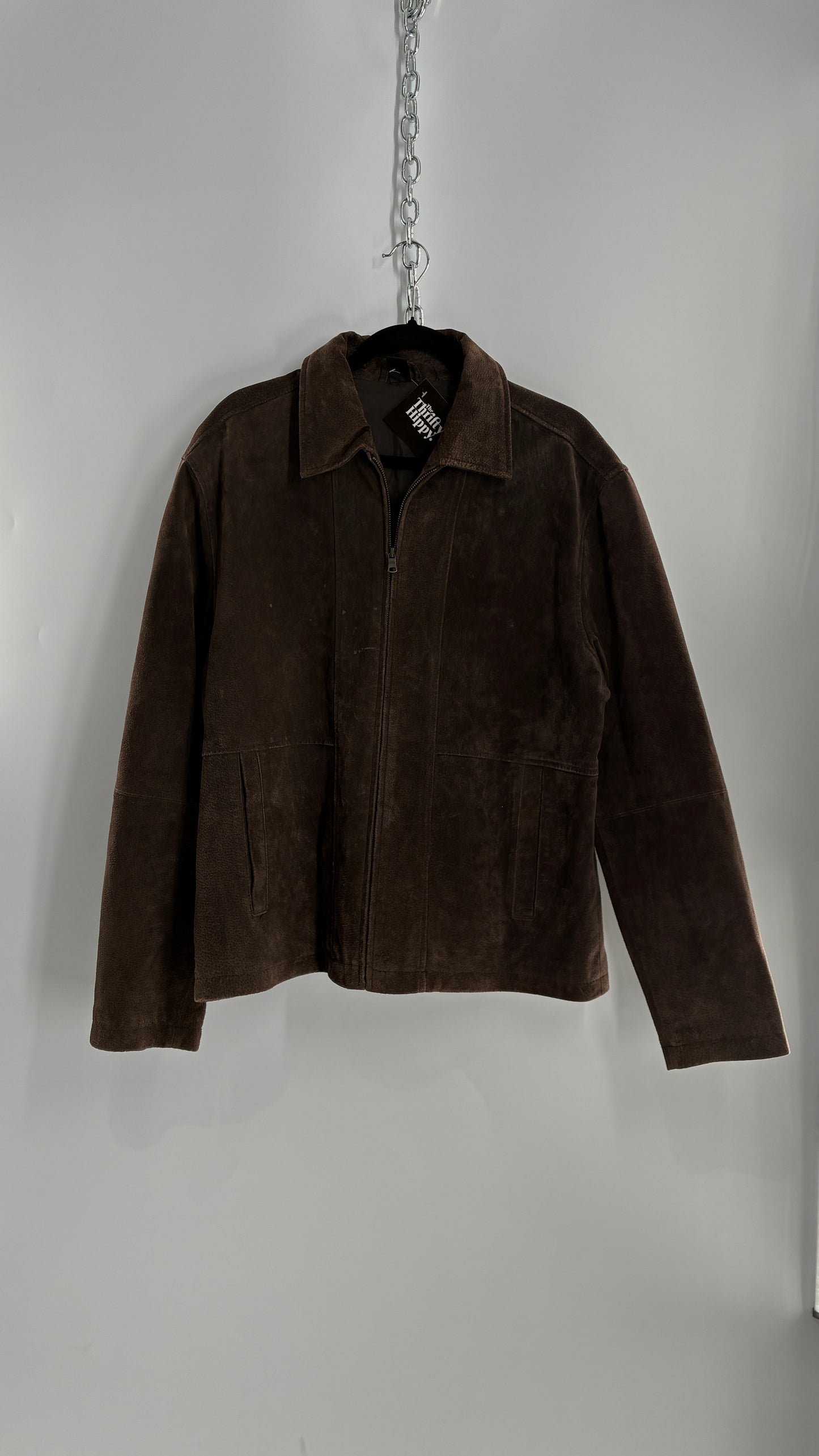 Vintage Liz Claiborne Dark Brown Genuine Suede Leather Jacket (Large)