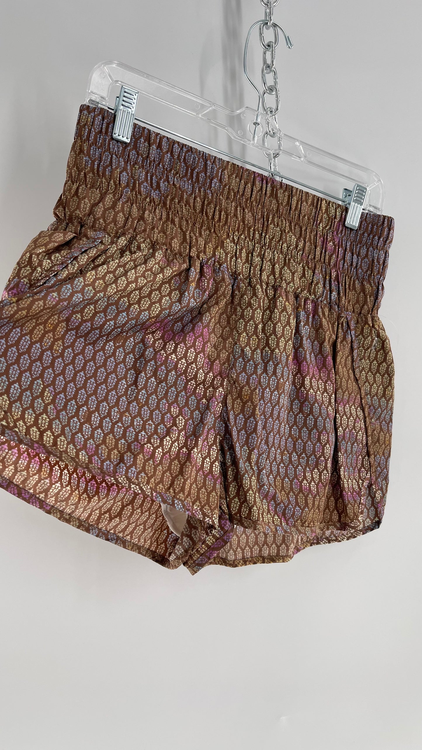 Free People Brown Patterned Parachute Shorts with Wide Waist Band (Large)