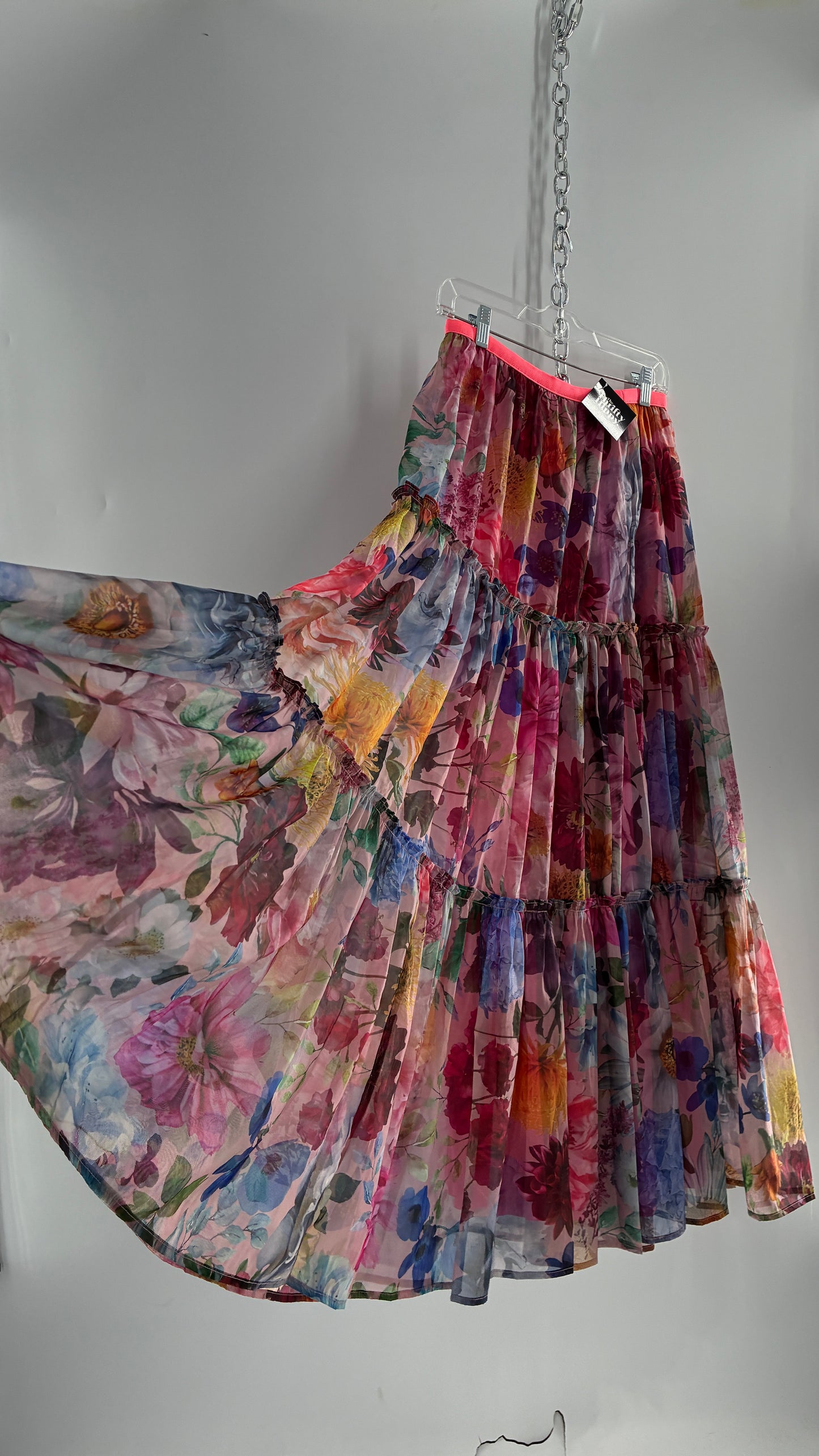 Handmade Floral Overlay Tiered Voluminous Skirt (Medium)