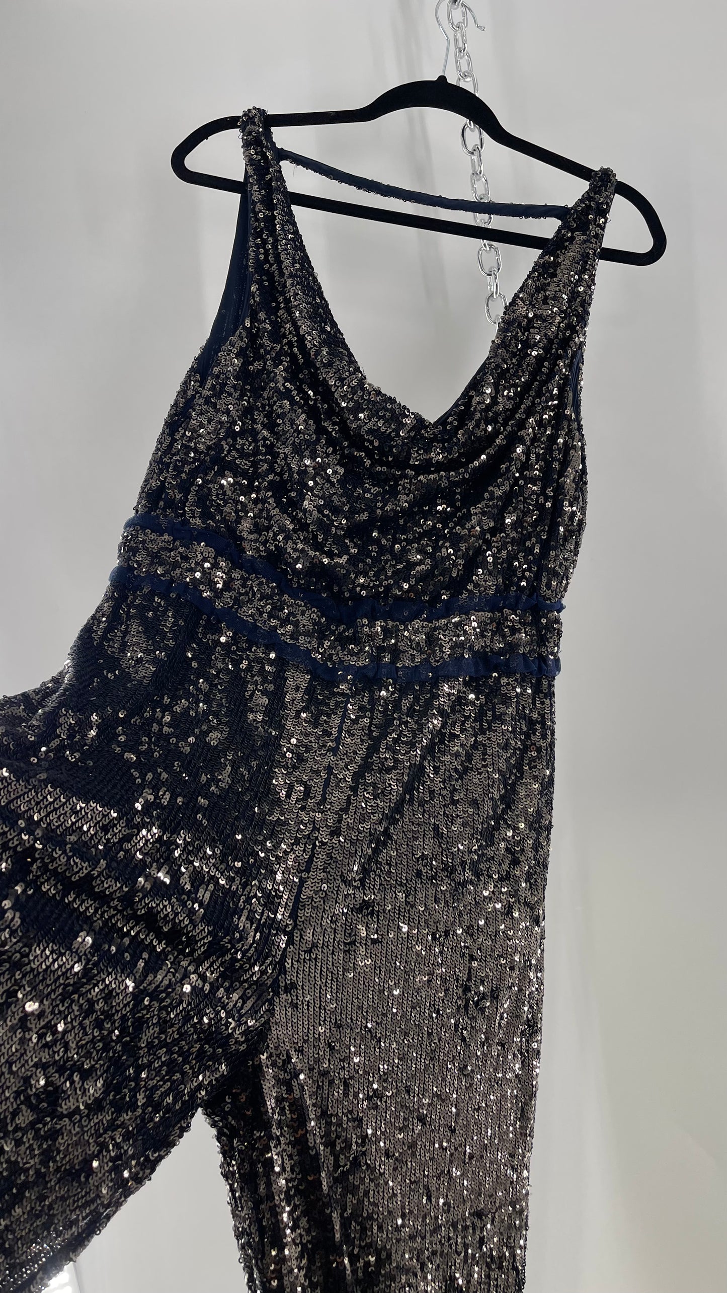 Free People Navy Sequin Jumpsuit (S)