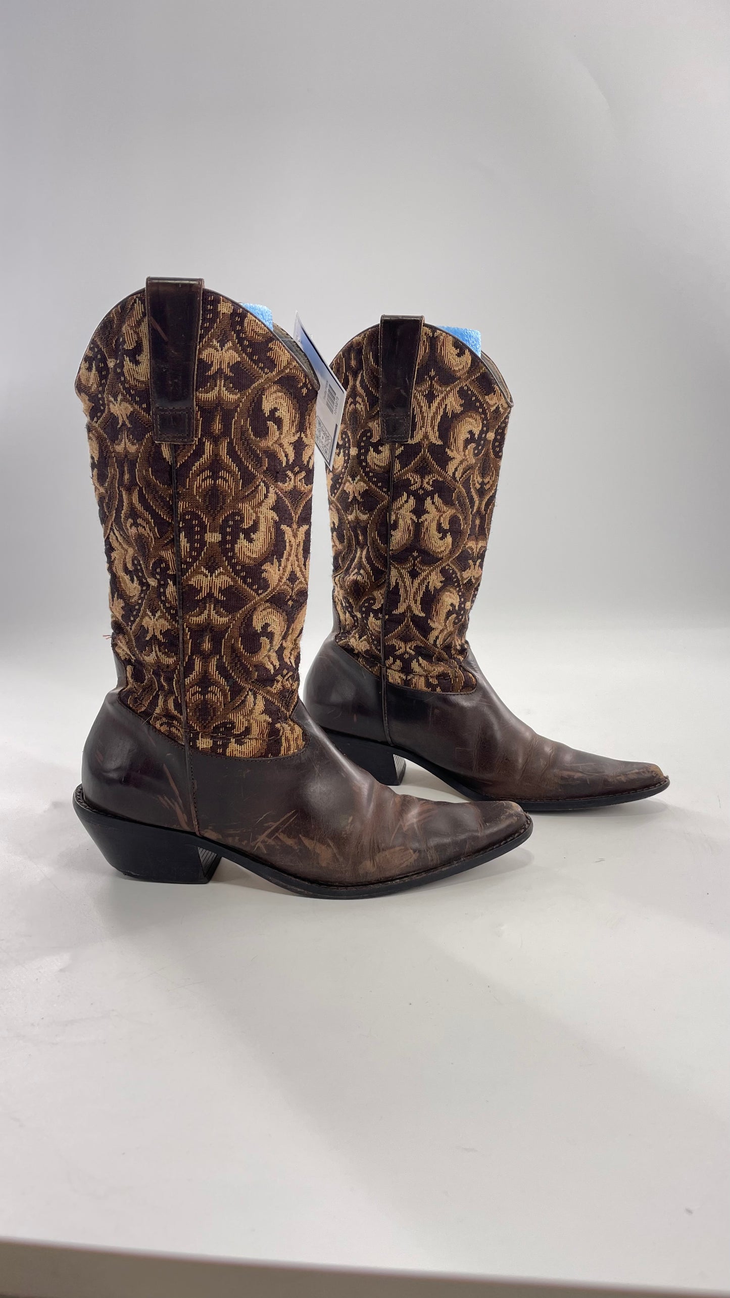 Vintage Matisse Brown Leather Tapestry Cowboy Boot (8.5)