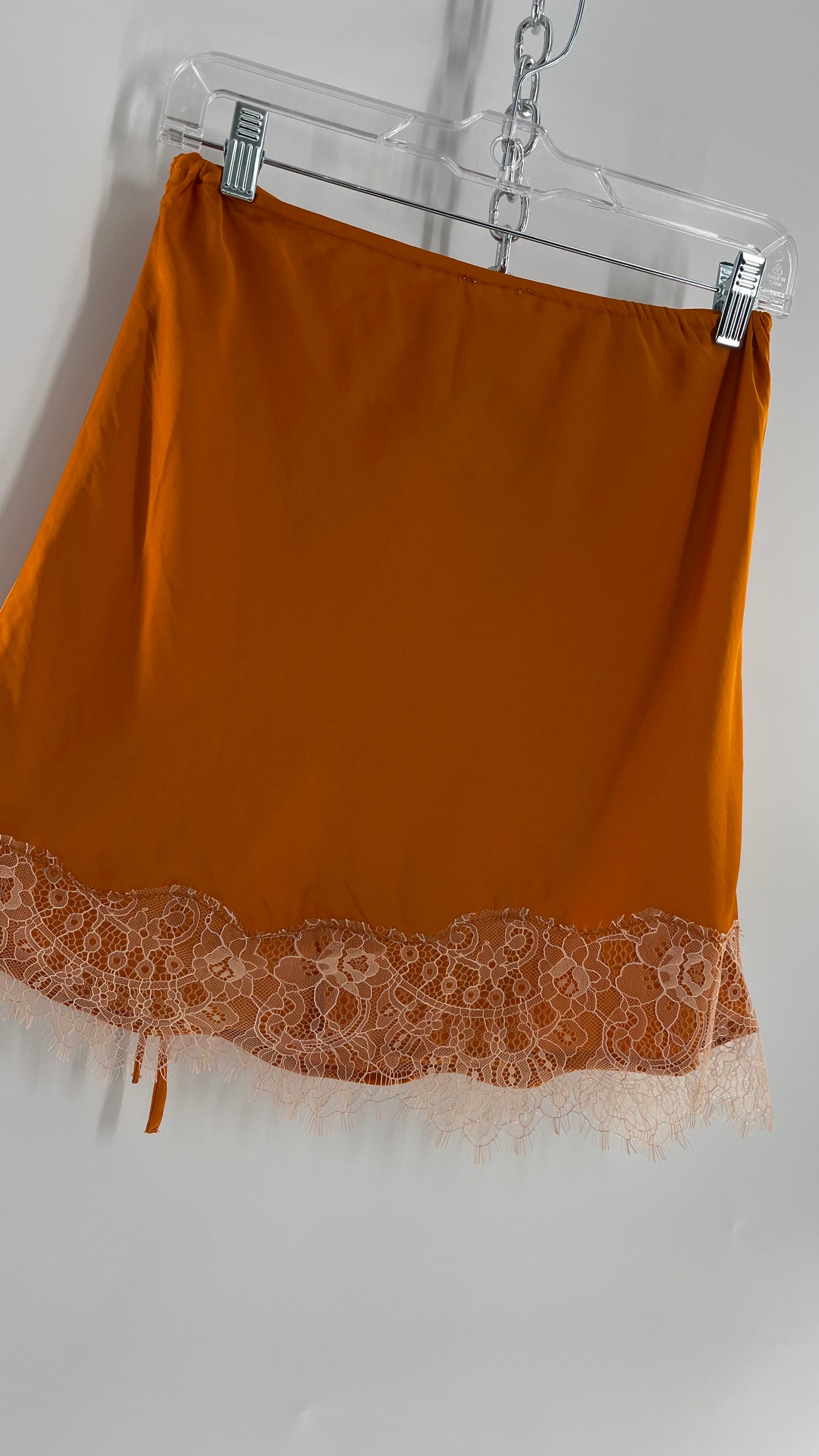 Free People Orange Lace Trim Silky Mini Skirt (Medium)