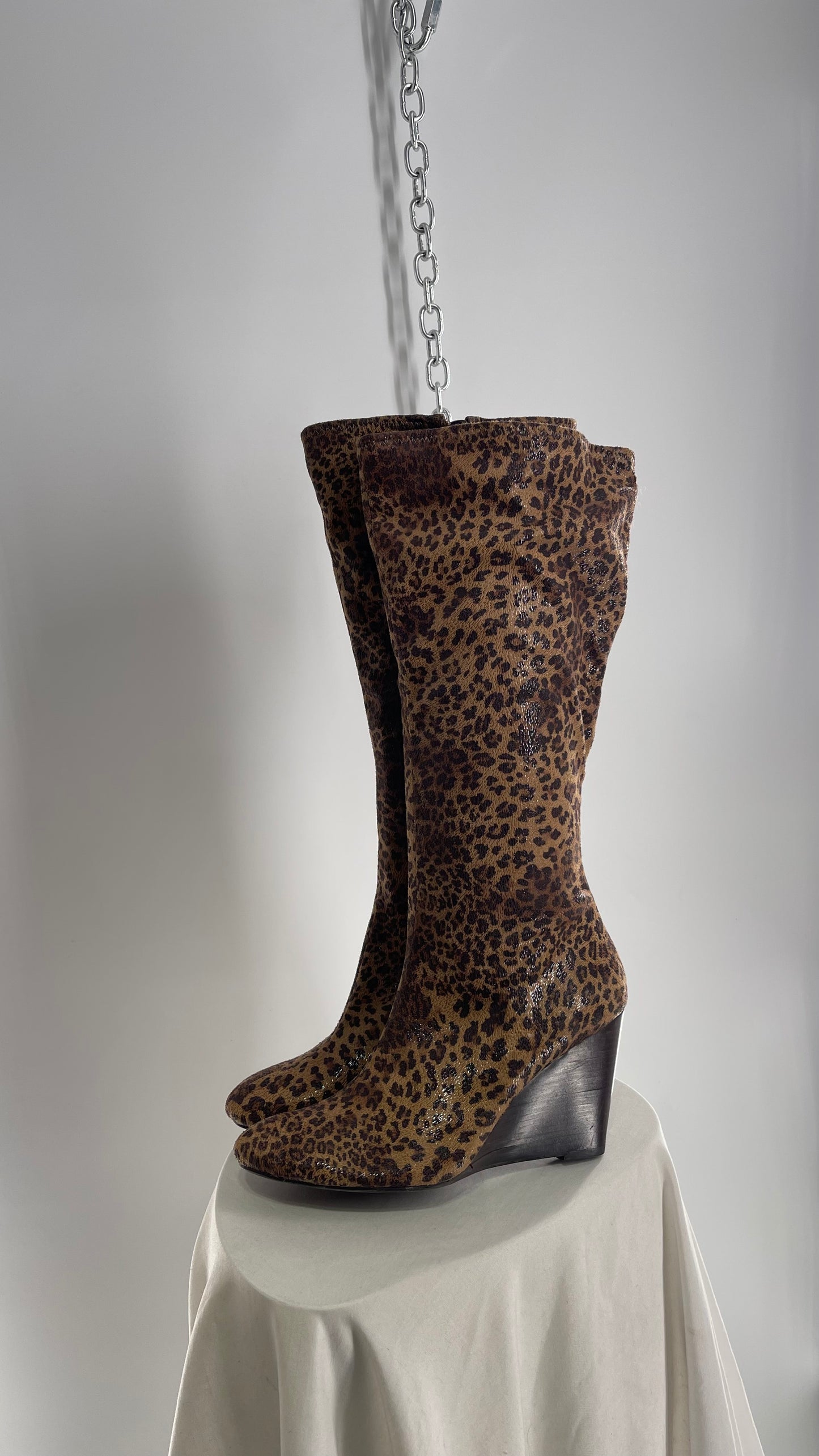 Vintage Impo Stretch Cheetah Sheen Wedge Heel Boots (10)