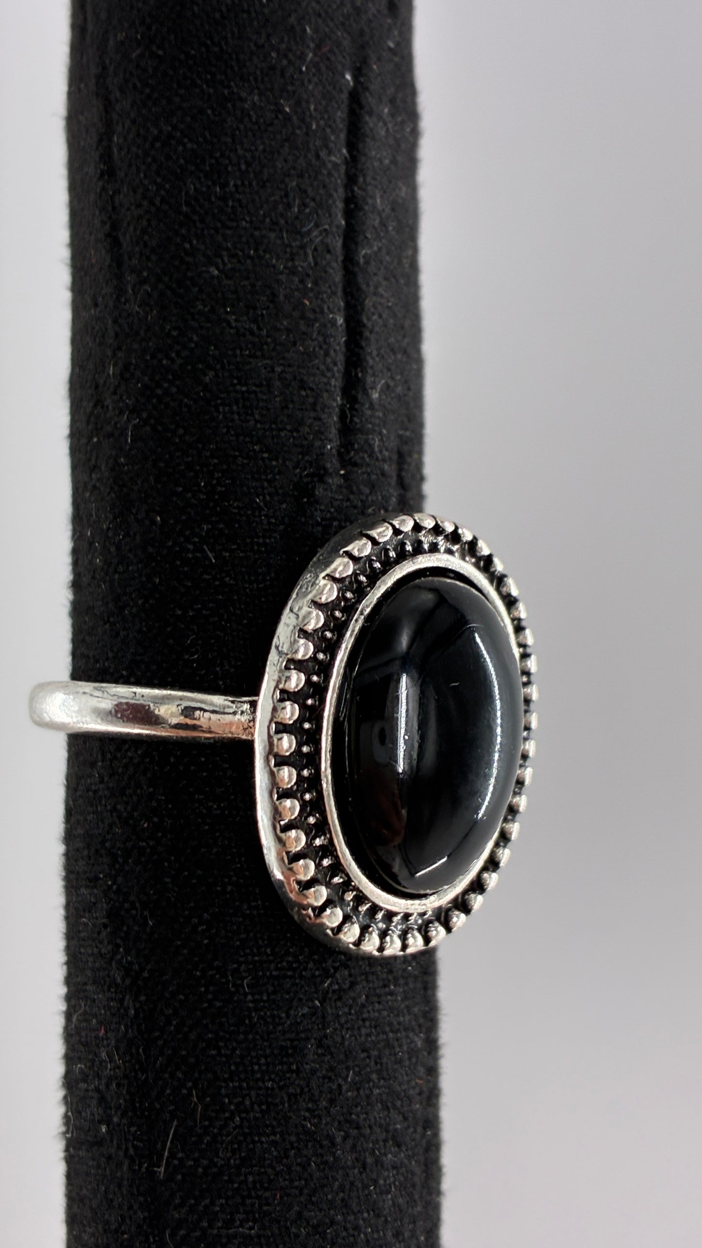 Silver Black Faux Stone Ring