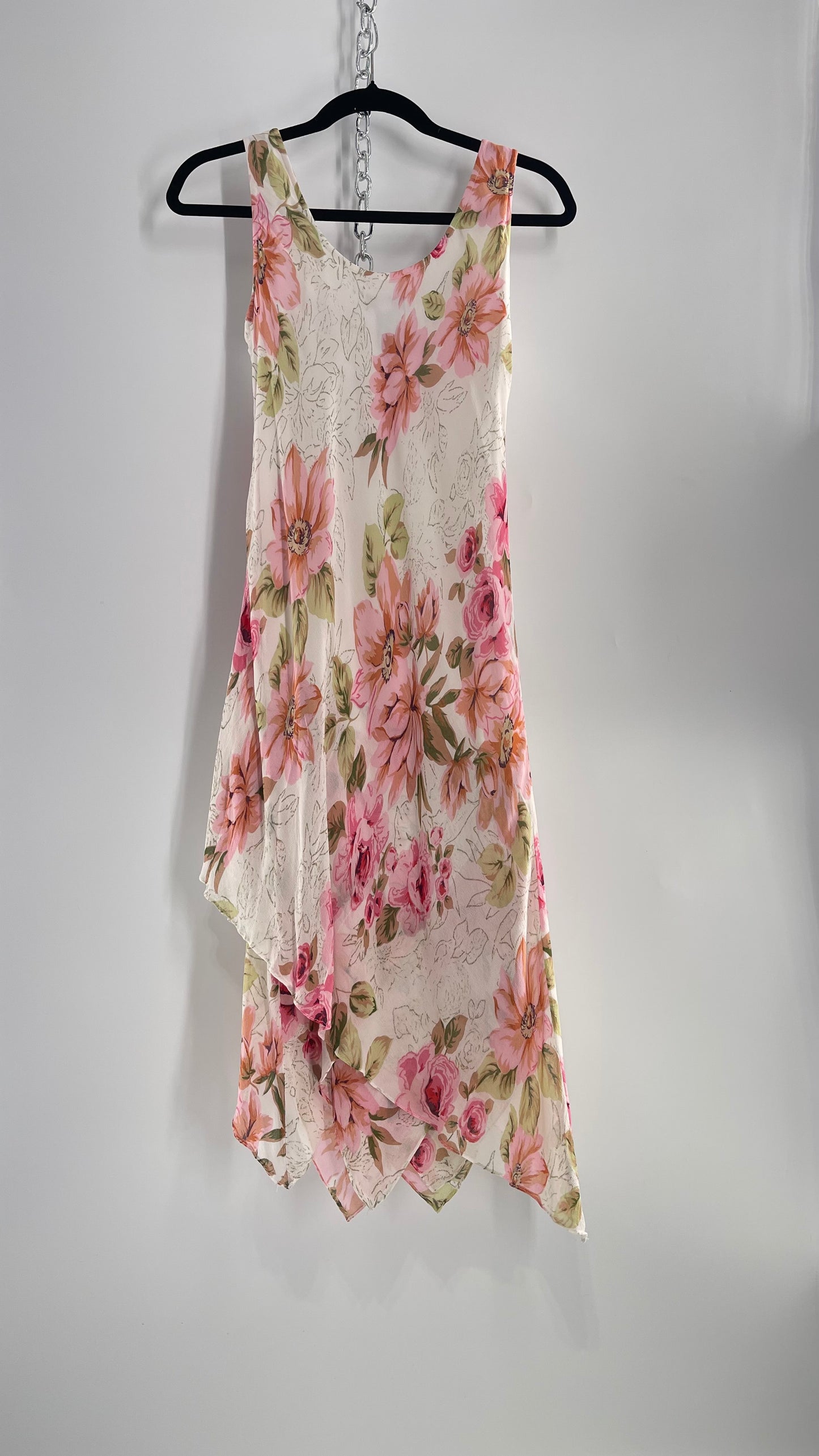 Vintage Eva Blue Pink Floral Draped Neck Sleeveless MIDI with Beading (10)