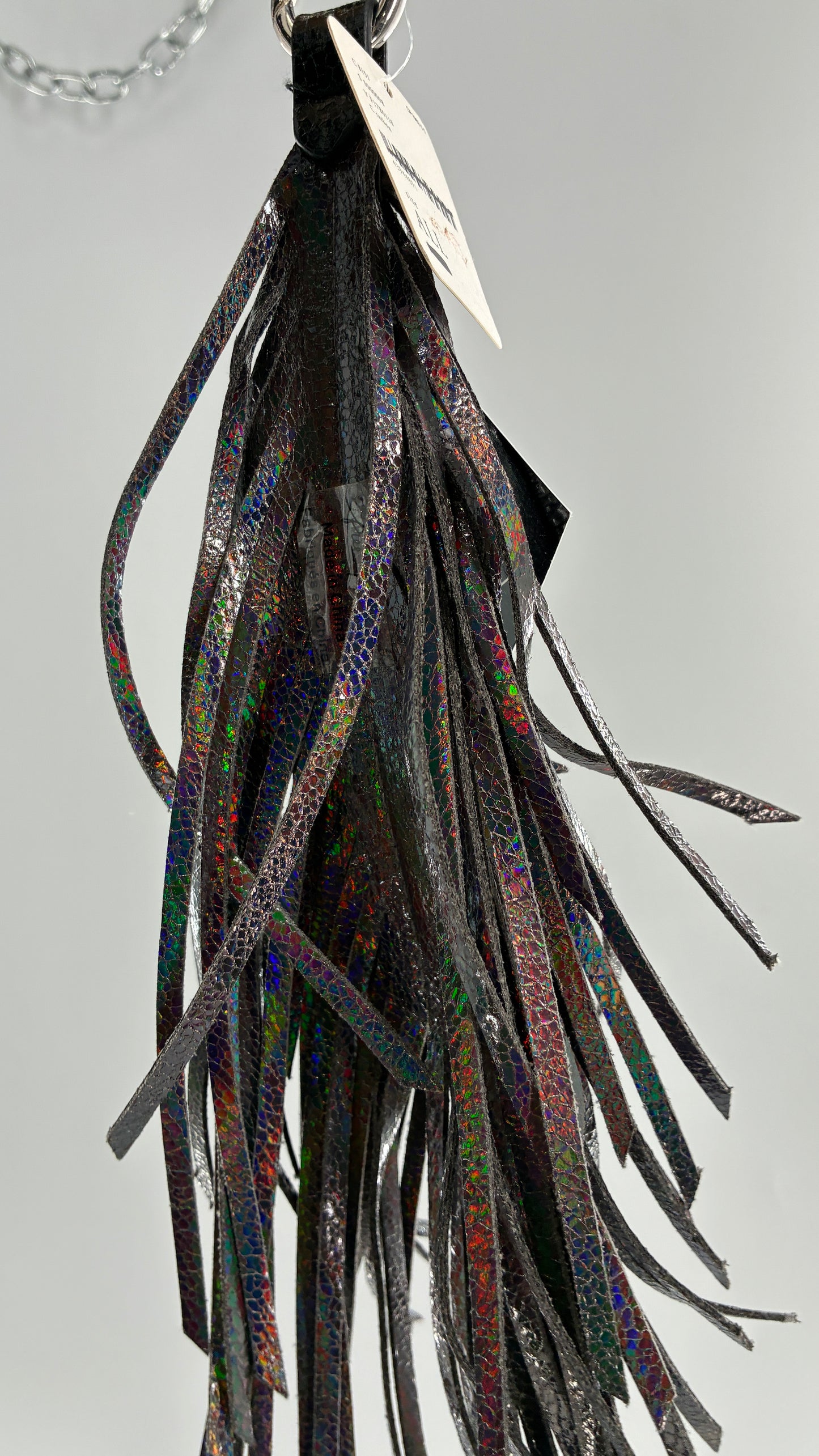 Free People Iridescent Silver Leather Feather Keychain Ring with Tags Attached