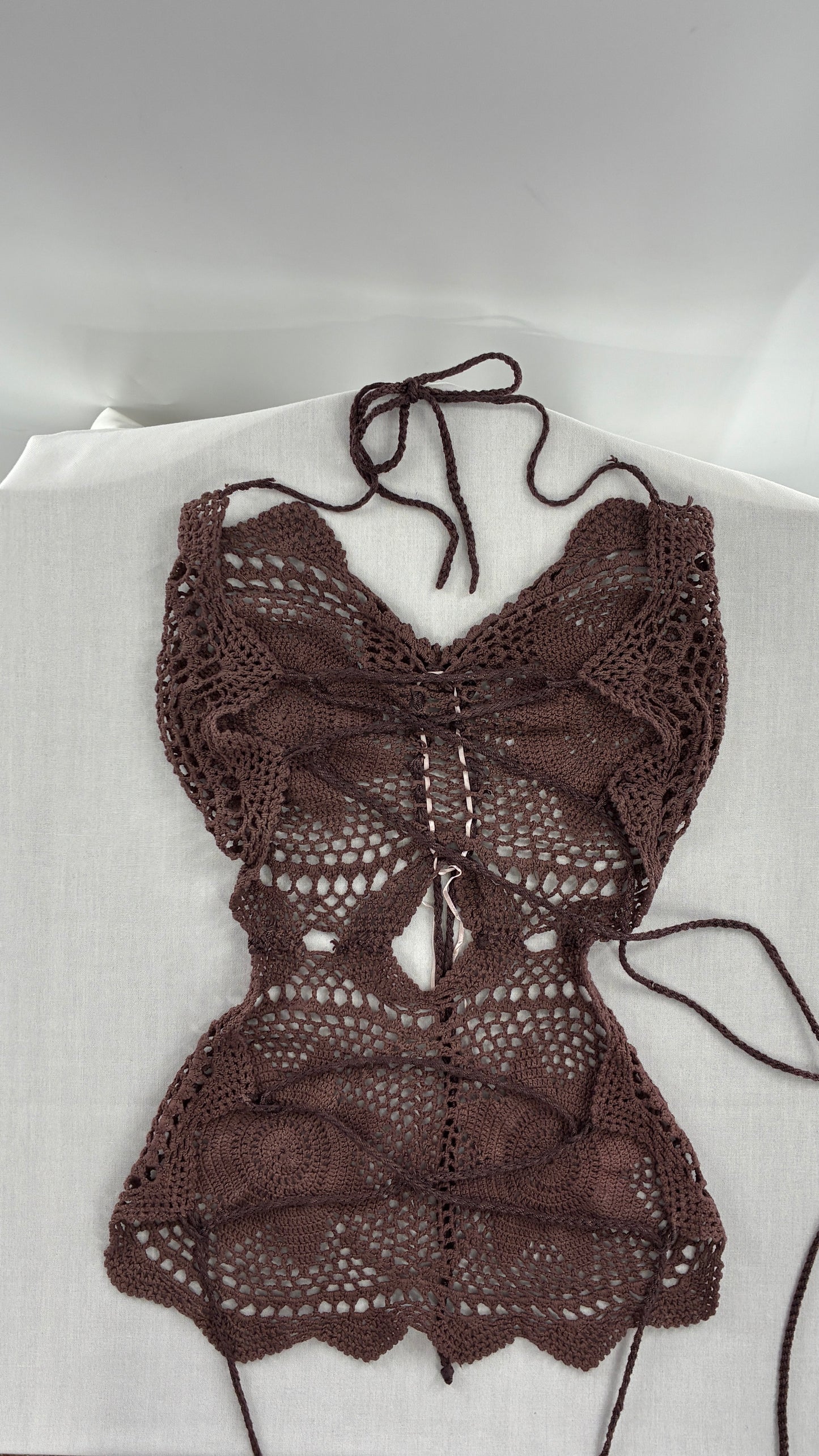 Handmade Brown Crochet Backless Tunic (One Size)