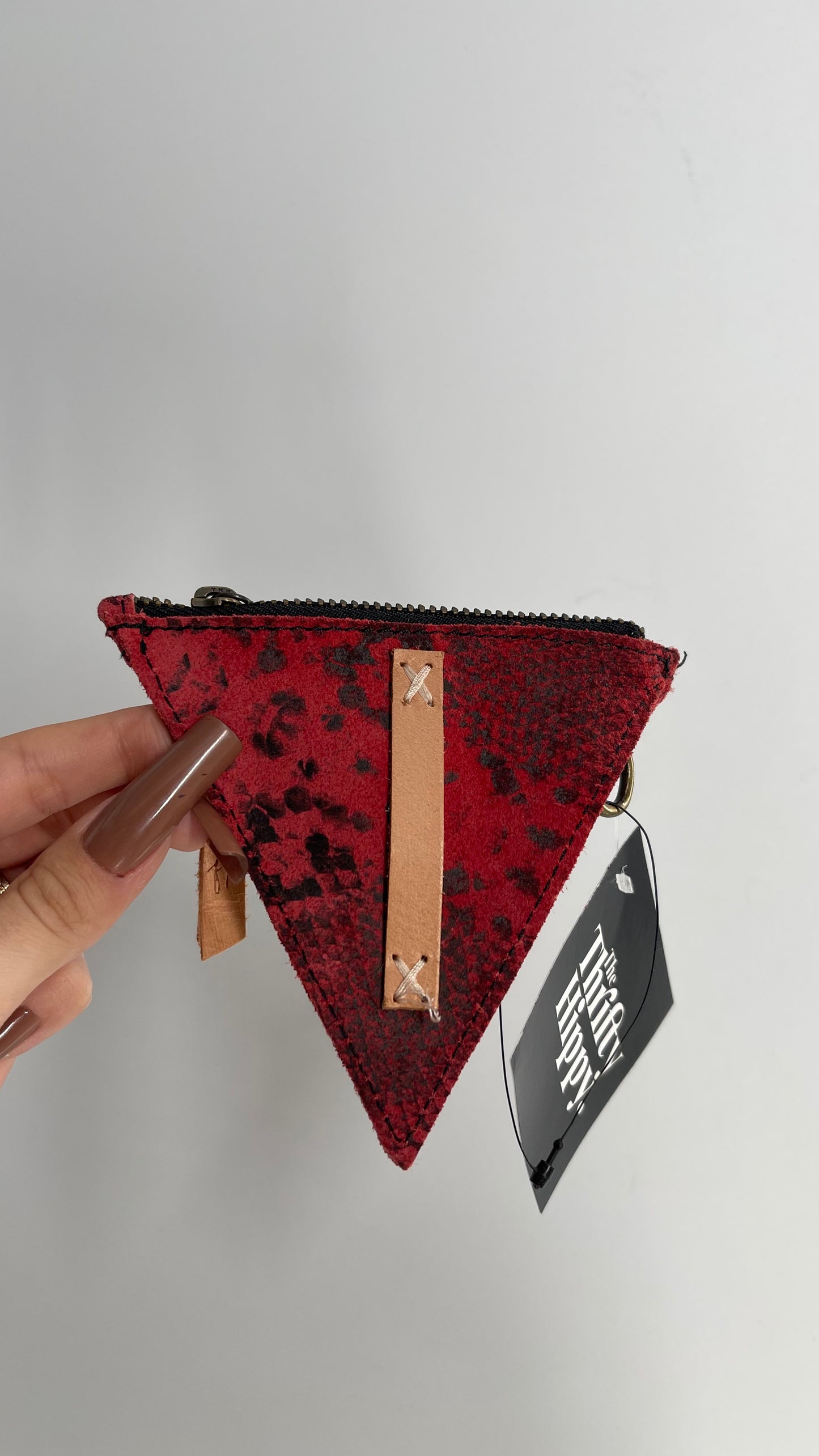 Free People Red Suede Leather Snake Patterned Triangle Belt Coin Pouch
