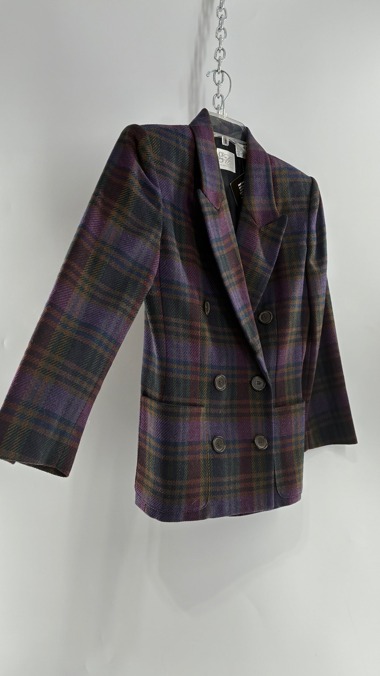 Vintage Suit Set with GOOD WORKS CLOTHING Wool Blend Indigo Plaid Blazer and Upcycled Wool Blend Mini Skirt (6 Petite)