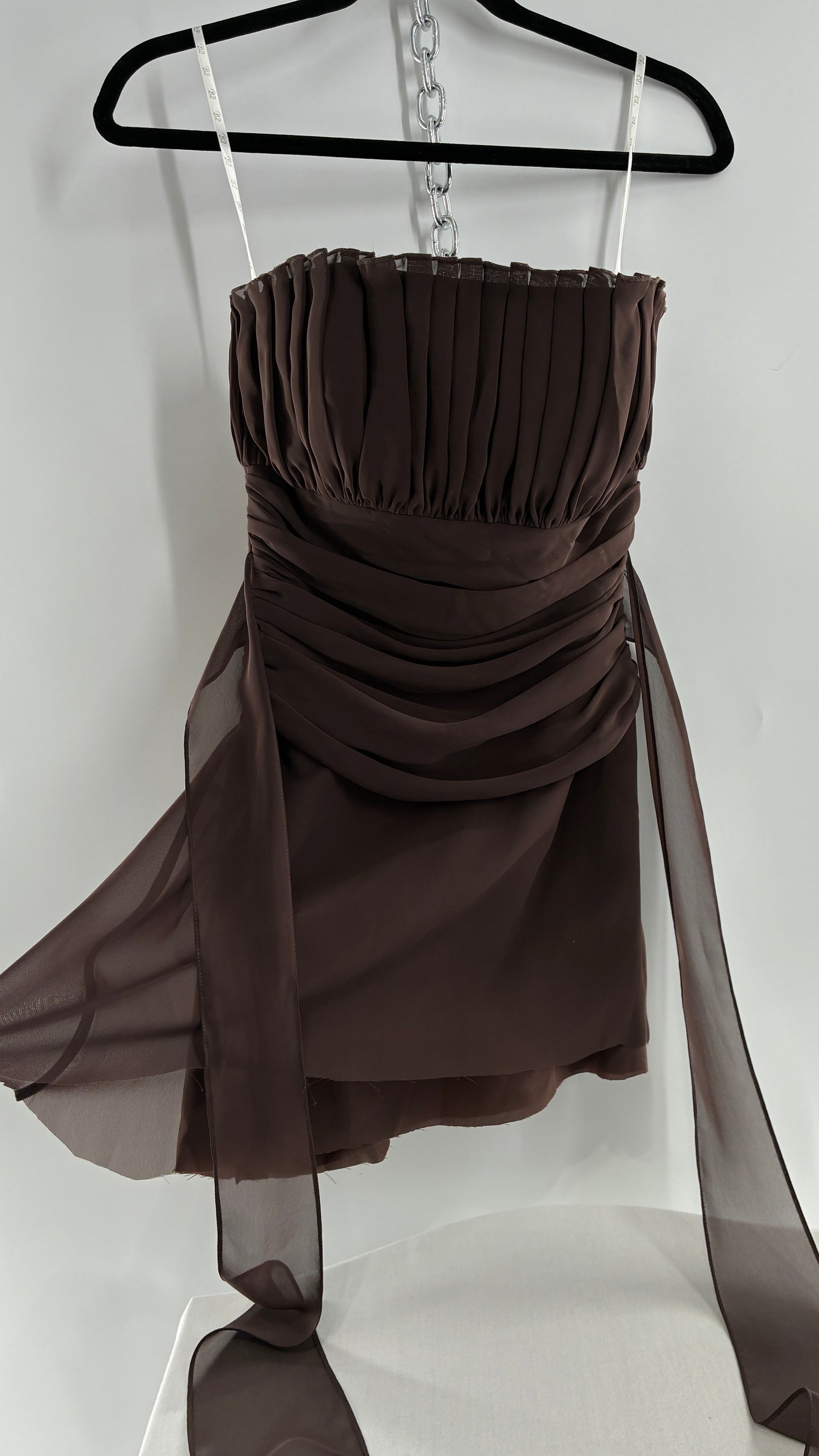Vintage Brown Ruched Chopped Blouse with Pleated Bust (6)