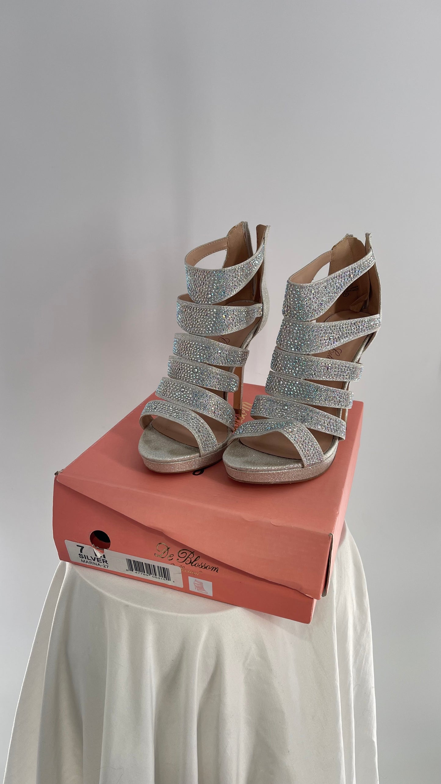 De Blossom Silver Glitter Platform Heels with Rhinestones (7)