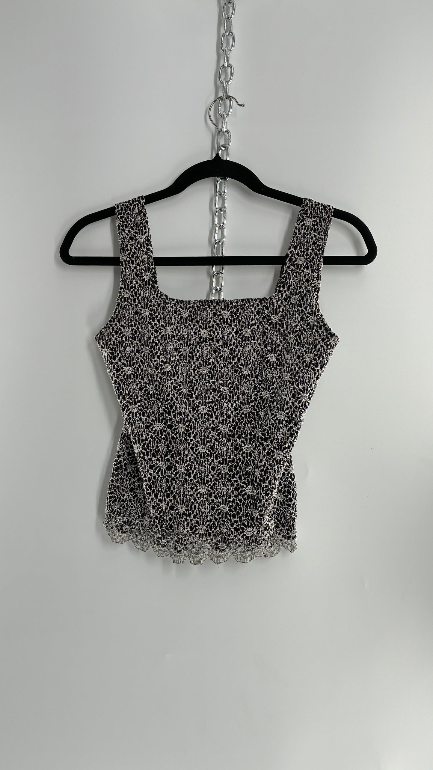 Vintage 1990s Black and White Lace Camisole (Small)
