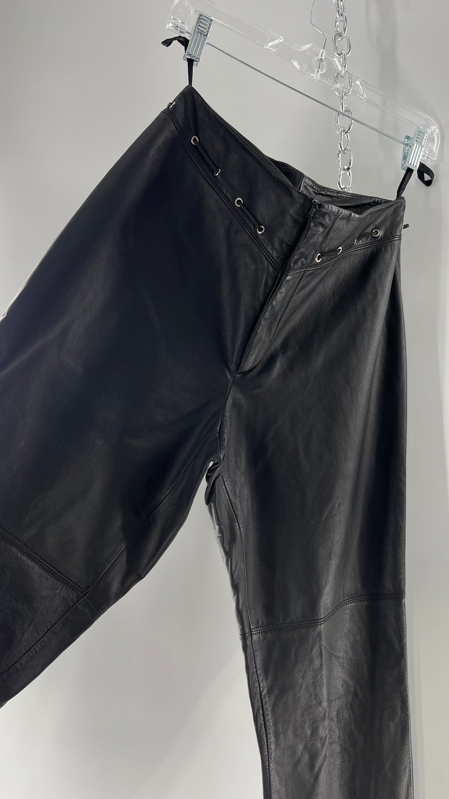 Vintage 90s RALPH Ralph Lauren Thin Leather Pants with Thread Through Grommet Detail on Waistline (4)