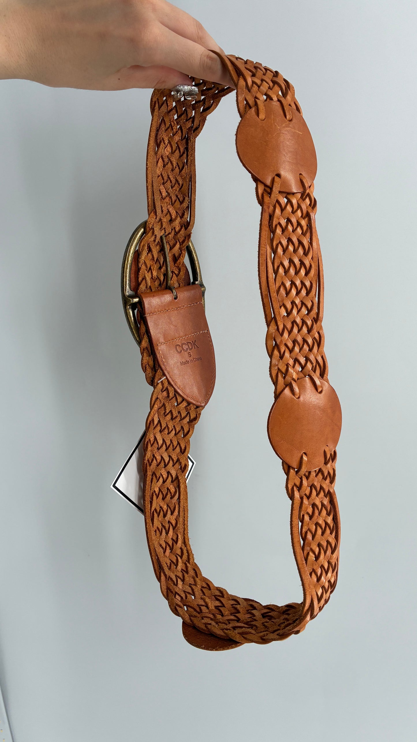 Vintage CCDK Brown Braided Belt with Oversized Silver Buckle (Small)