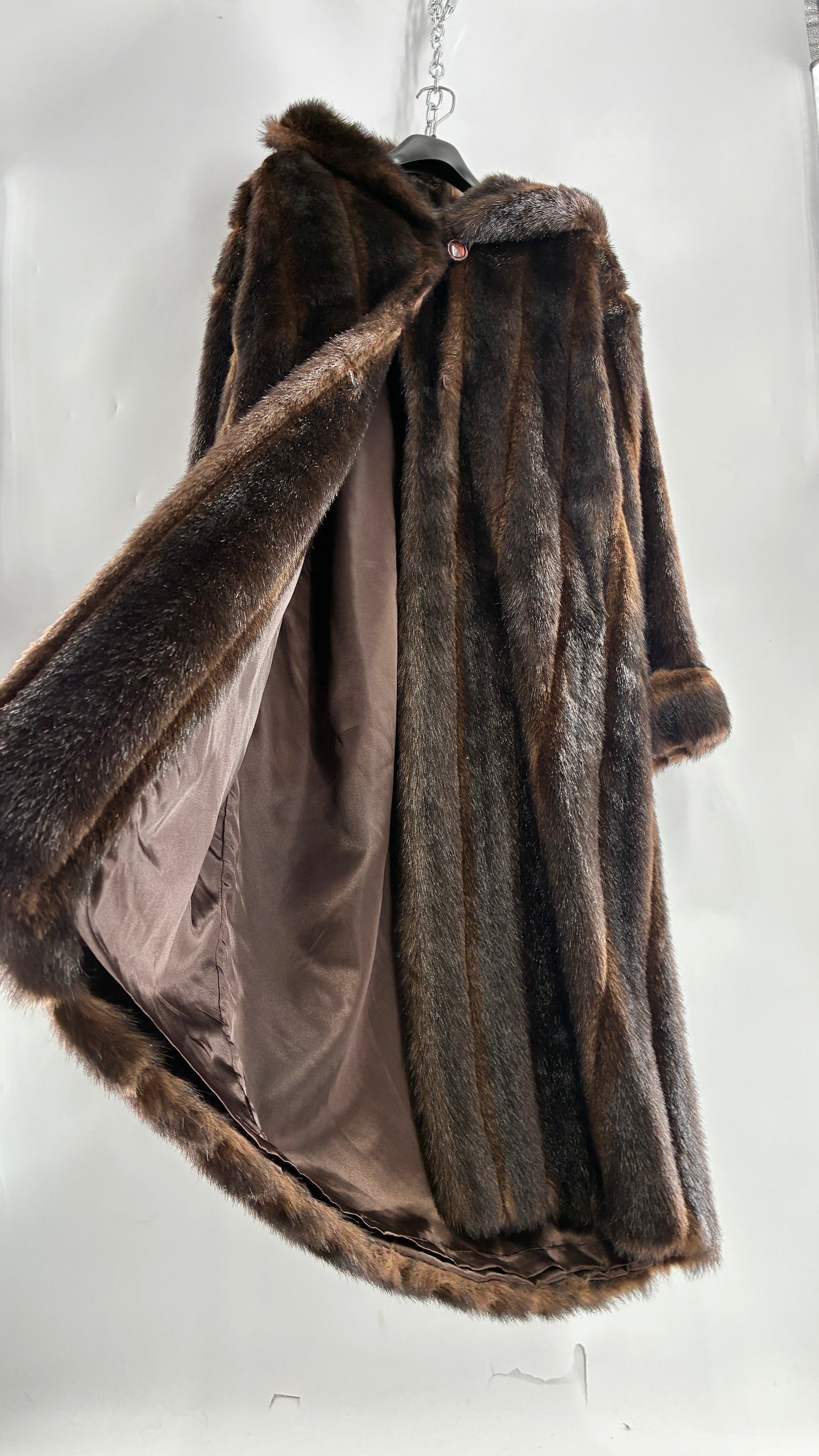 Vintage TALLY HO Hooded and Paneled, Vegan Fur Full Length Coat (Medium)