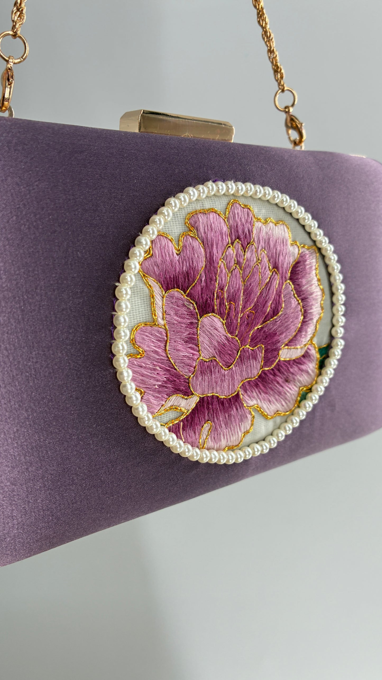 Vintage Hand Embroidered Flower Purse with Pearl Detailing