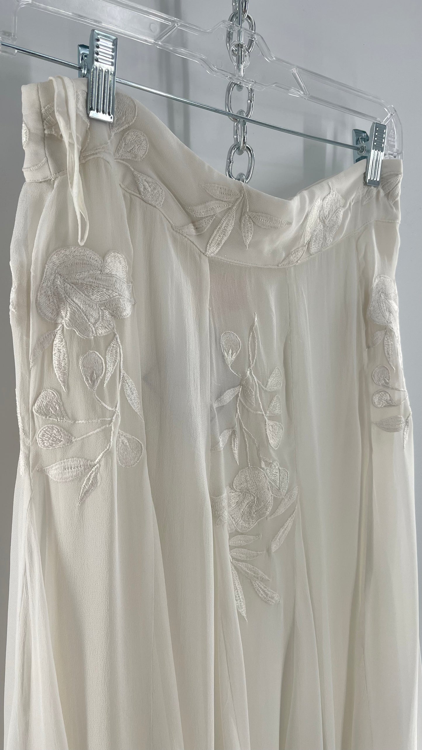 ROCOCO SAND White Hankerchief Hem Skirt with Embroidered Waistline (Medium)