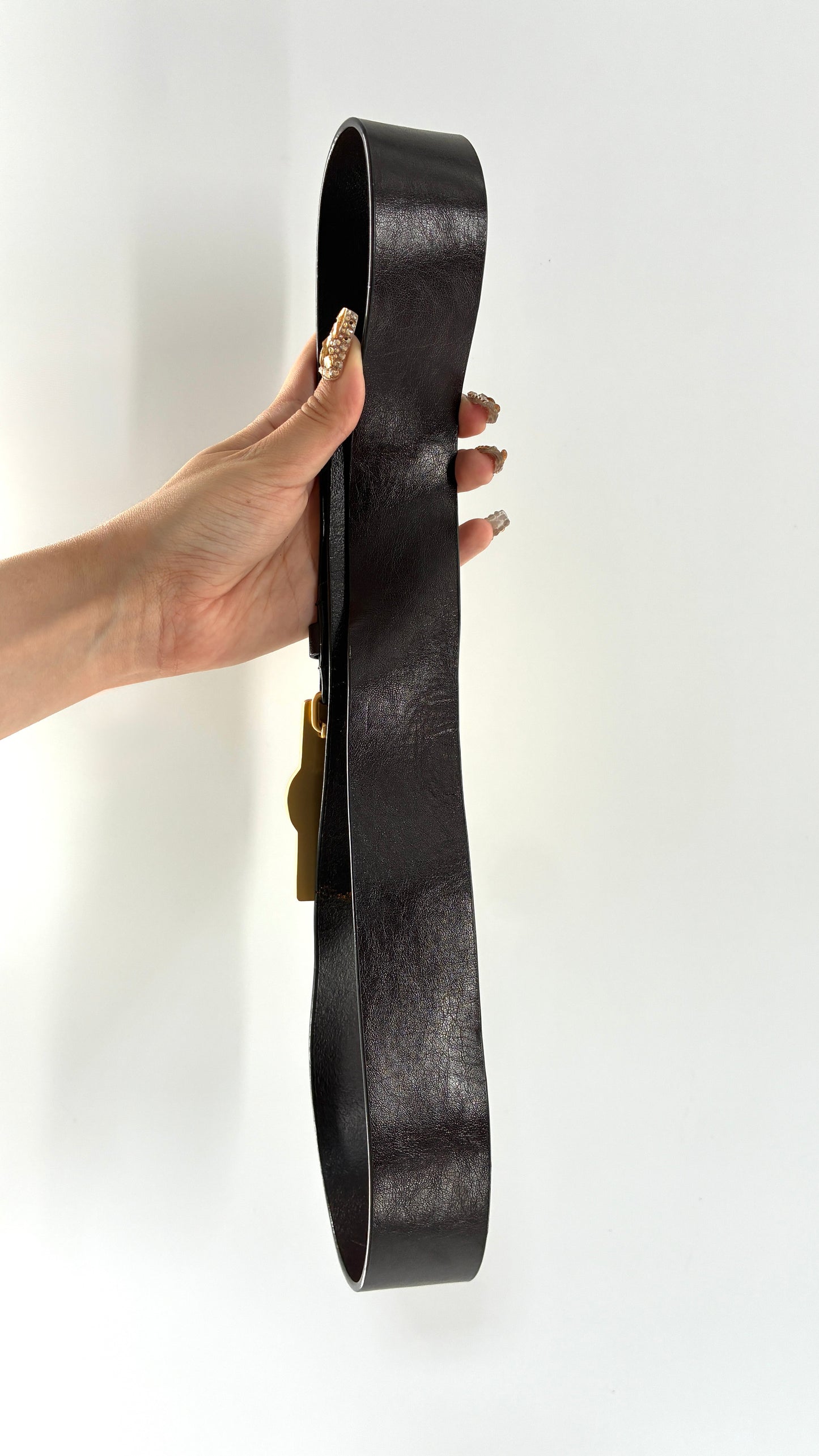 Vintage BABYPHAT Dark Brown Leather Belt with Iconic Gold Buckle