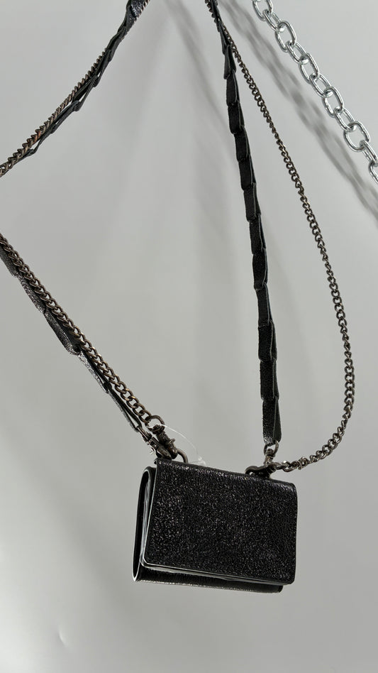 Free People Black Metallic Goat Leather Wallet with Leather and Chain Straps