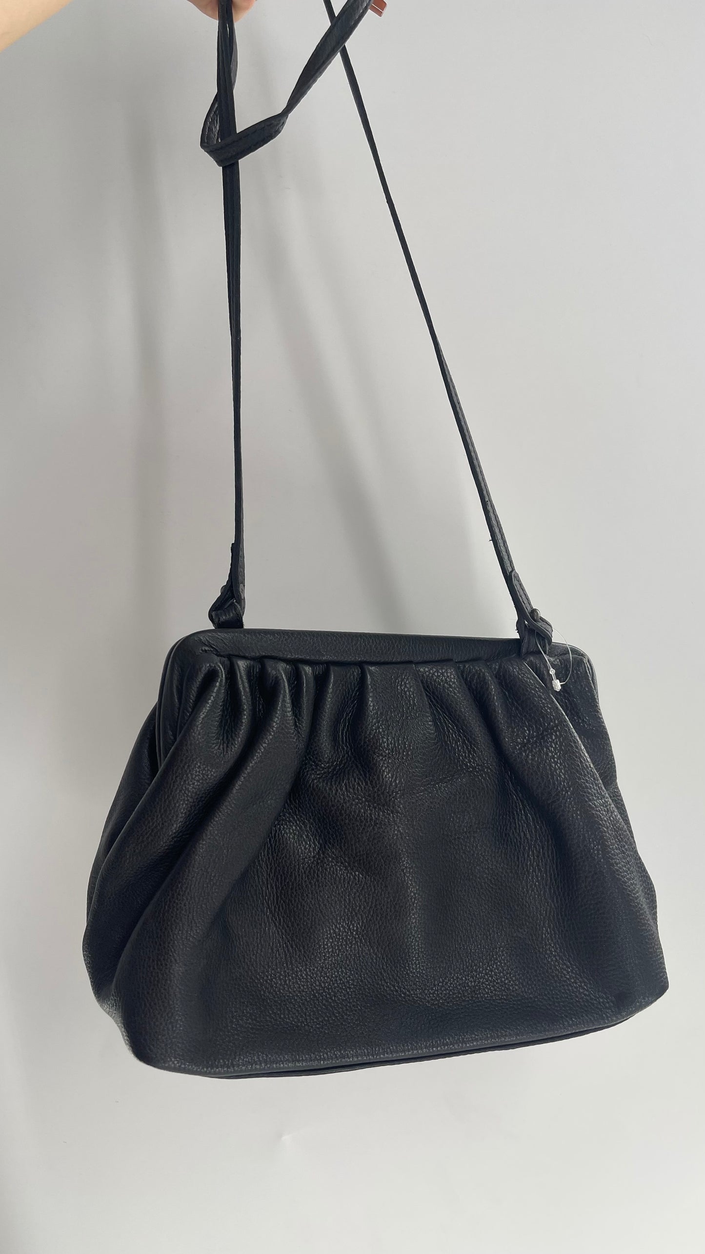 Free People Black Leather Pouch Clutch Style Purse