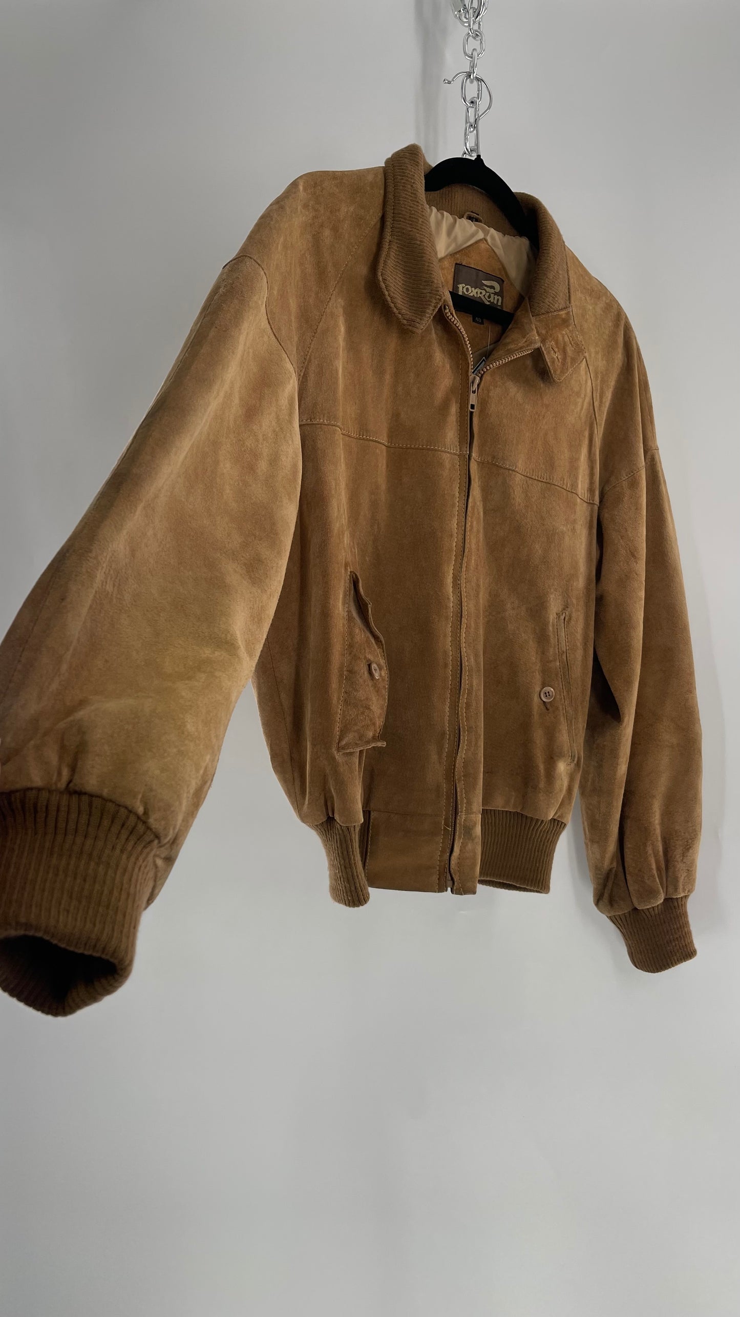 Vintage FOXRUN Caramel Brown Suede Bomber Jacket (40)