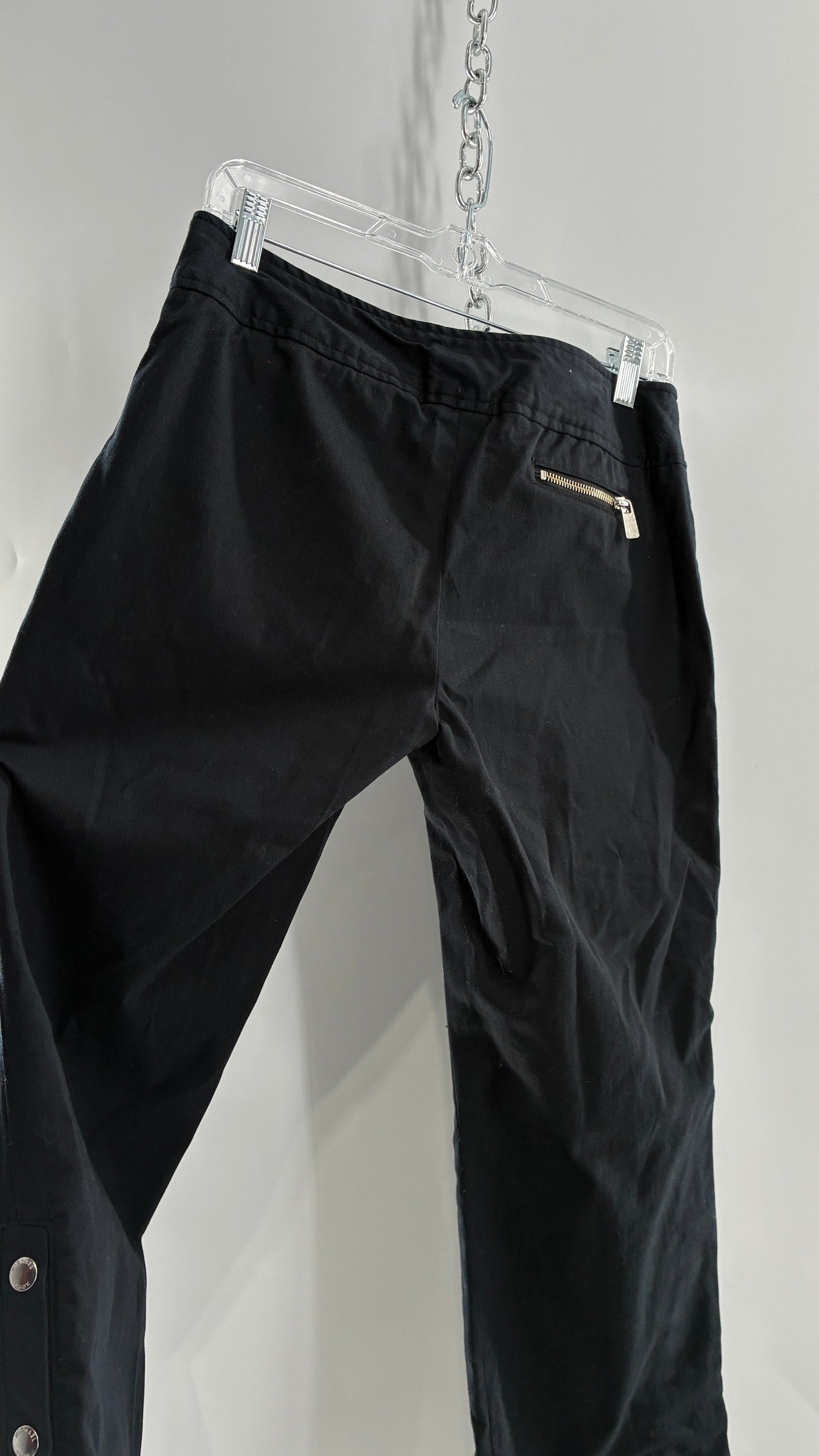 Vintage MICHAEL KORS Black Button Leg Kick Flare Low Rise Pants with Zipper Details and Side Closure (6)