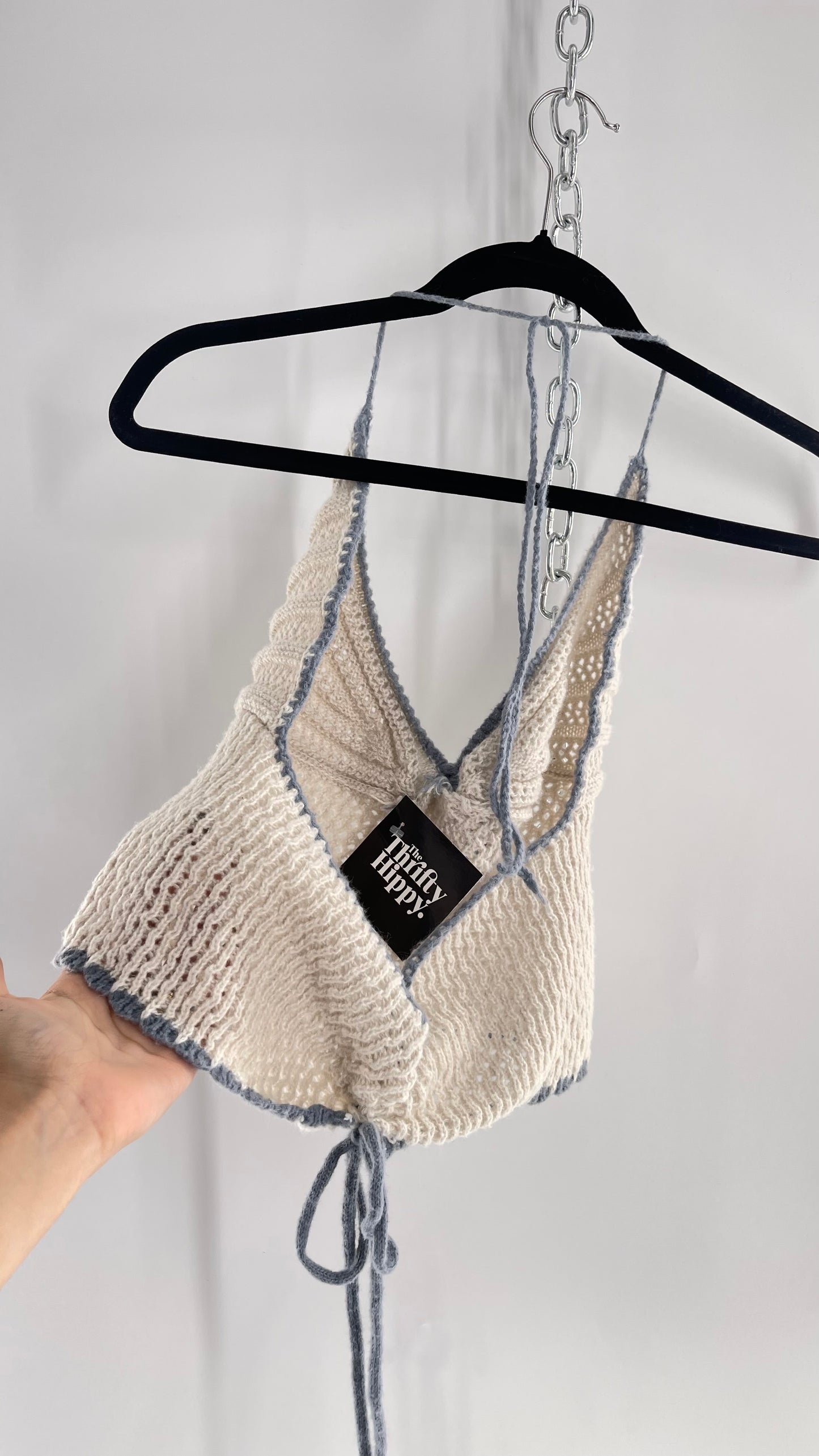 Handknit Halter with Powder Blue Trim (S/M)
