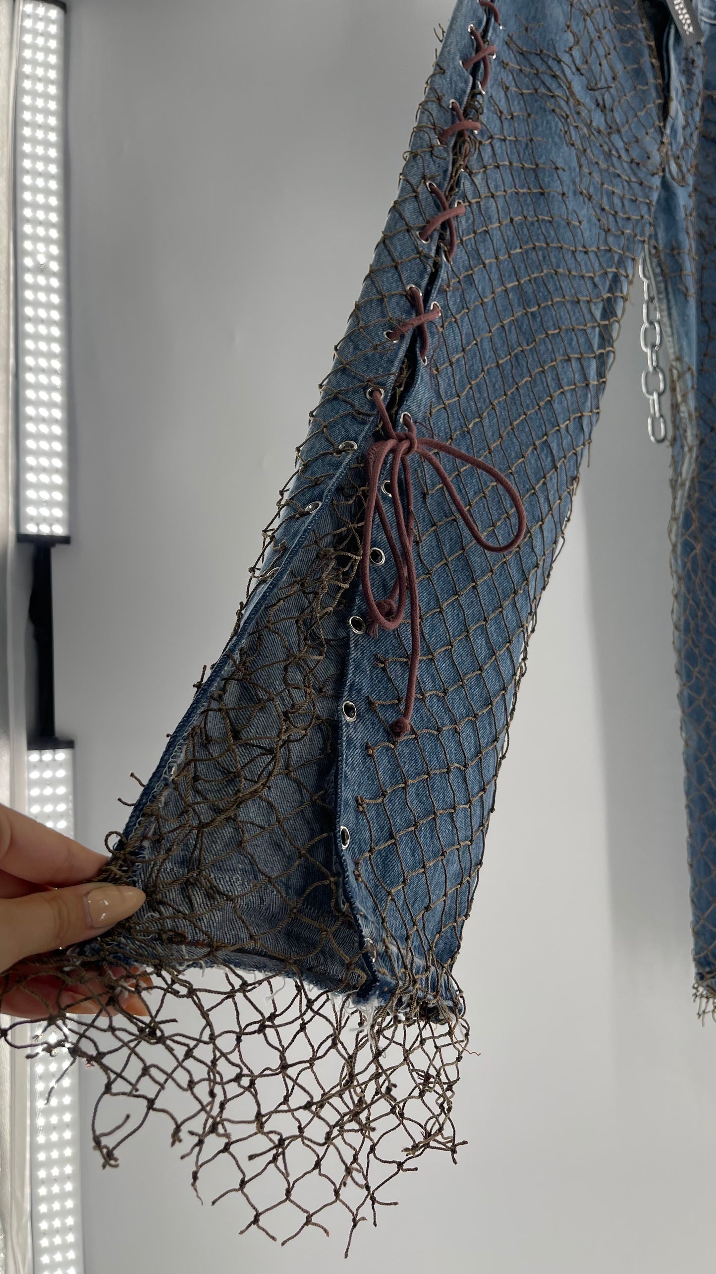 Custom - Fishnet Levi’s with Grommets and Lace Up Sides (Waist 29 Length 30) Fits Like a 26*