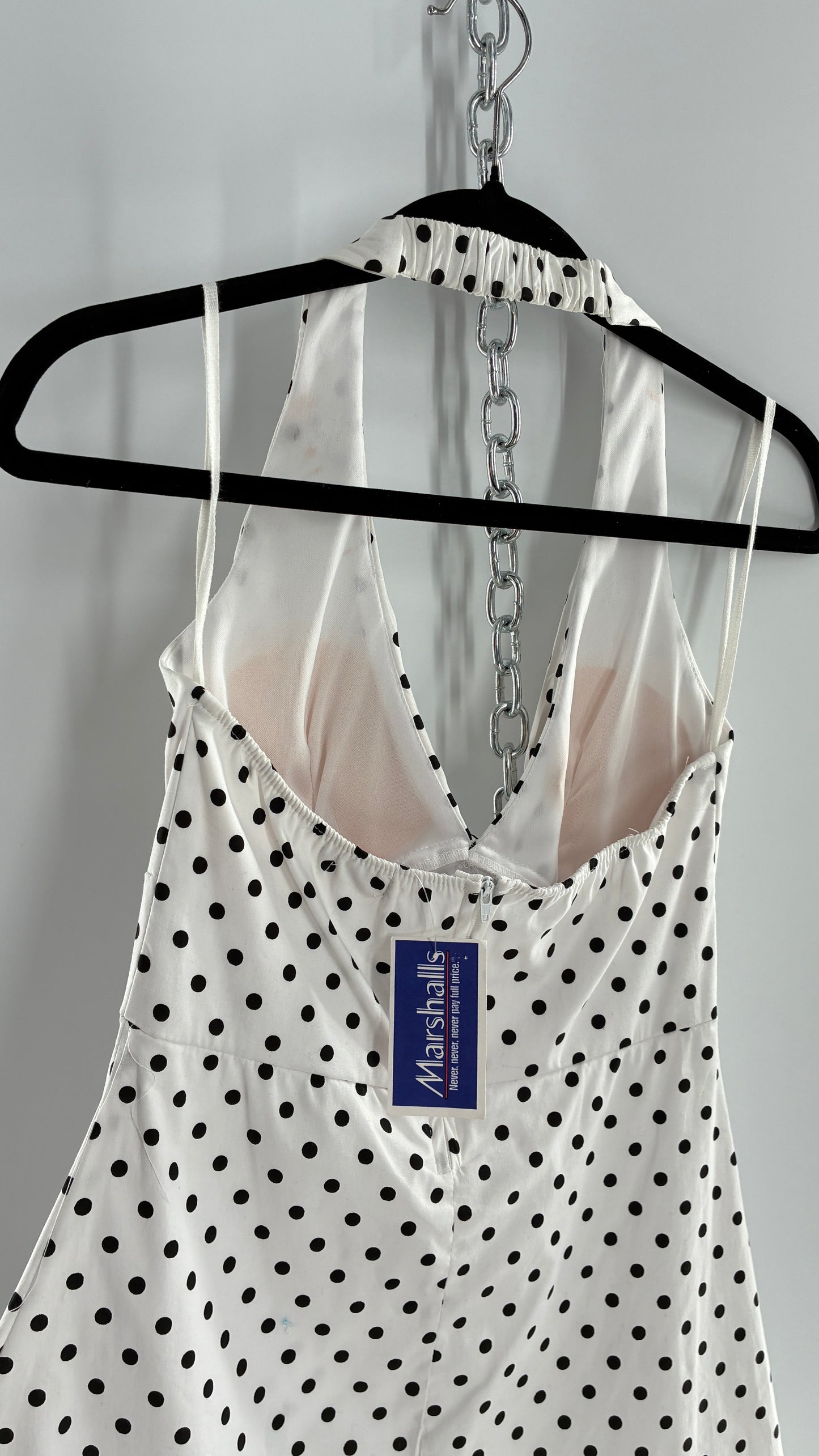 Deadstock Vintage Ruby Rox Retro Style White and Black Polka Dotted Mini Dress with Tulle Trim (7)