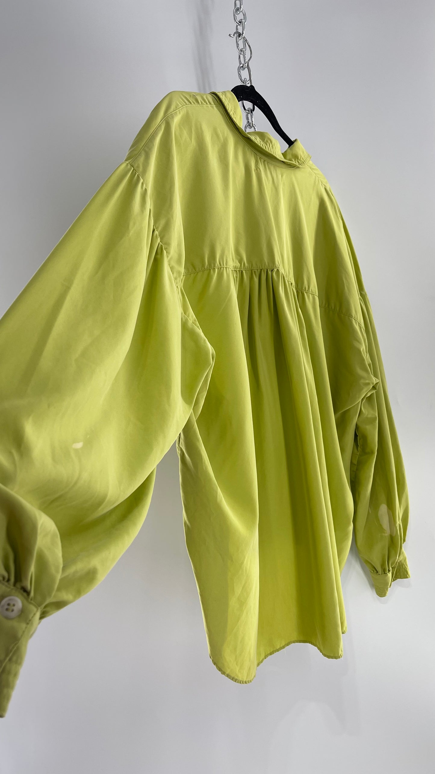 Free People 76% Modal Green Drop Shoulder Baggy Oversized Tunic Blouse (Medium)